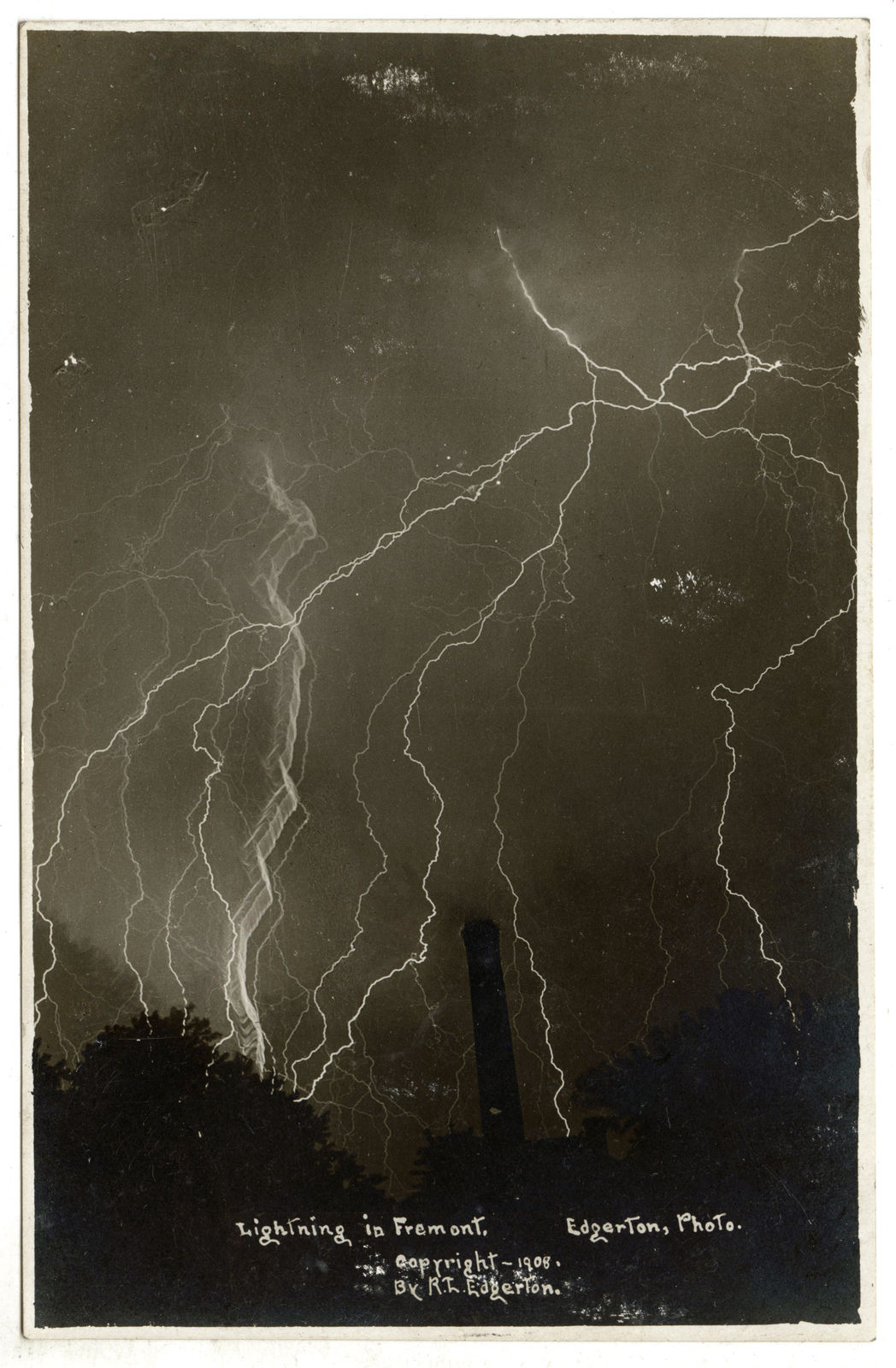 Ralph L. Edgerton, A Pair of Photographs entitled "Lightning in Fremont" and "A Rainy Night in Fremont", [Nebraska], 1908