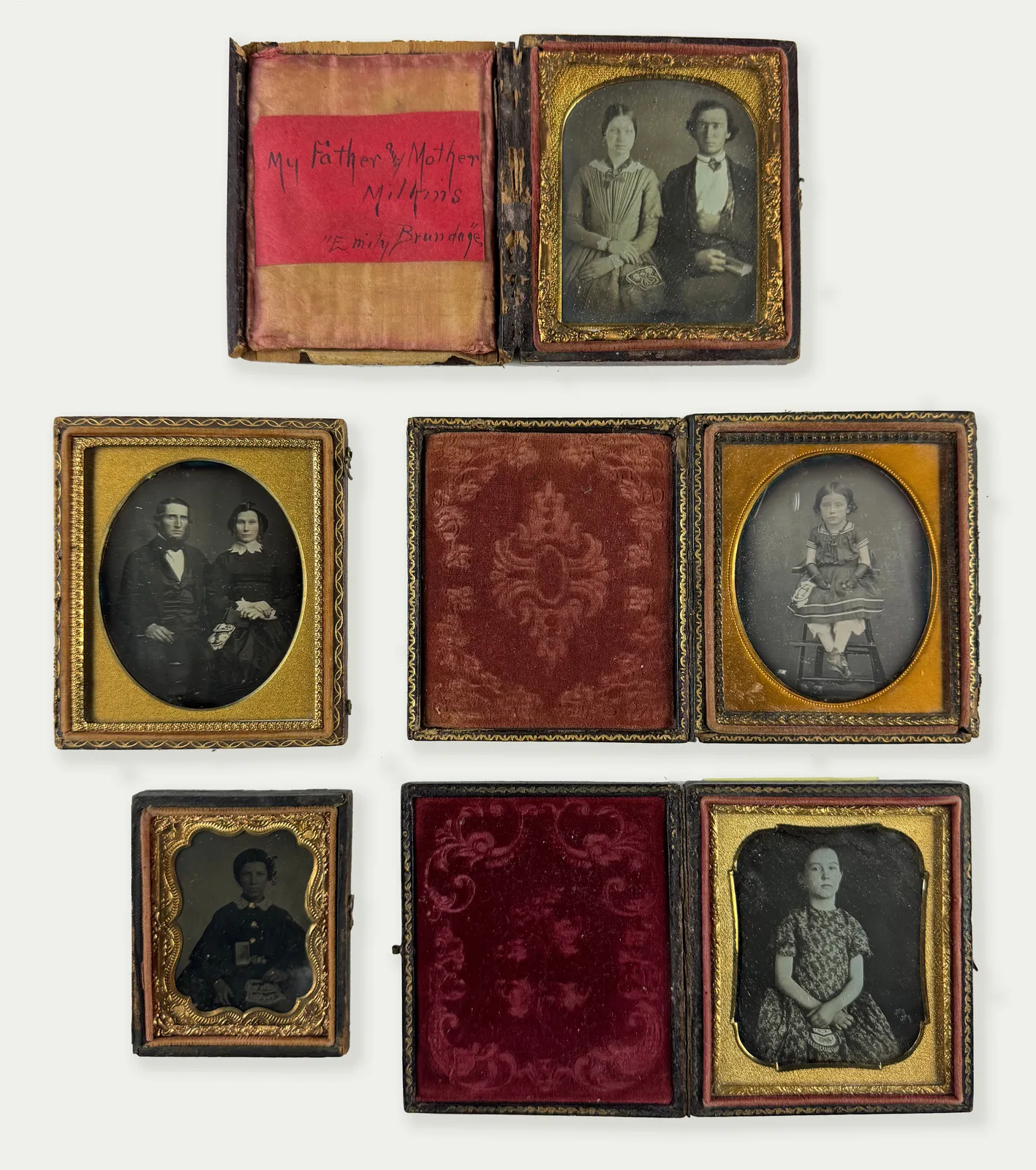 [Beadwork], Cased image portraits featuring beaded purses, c. 1850s-70s