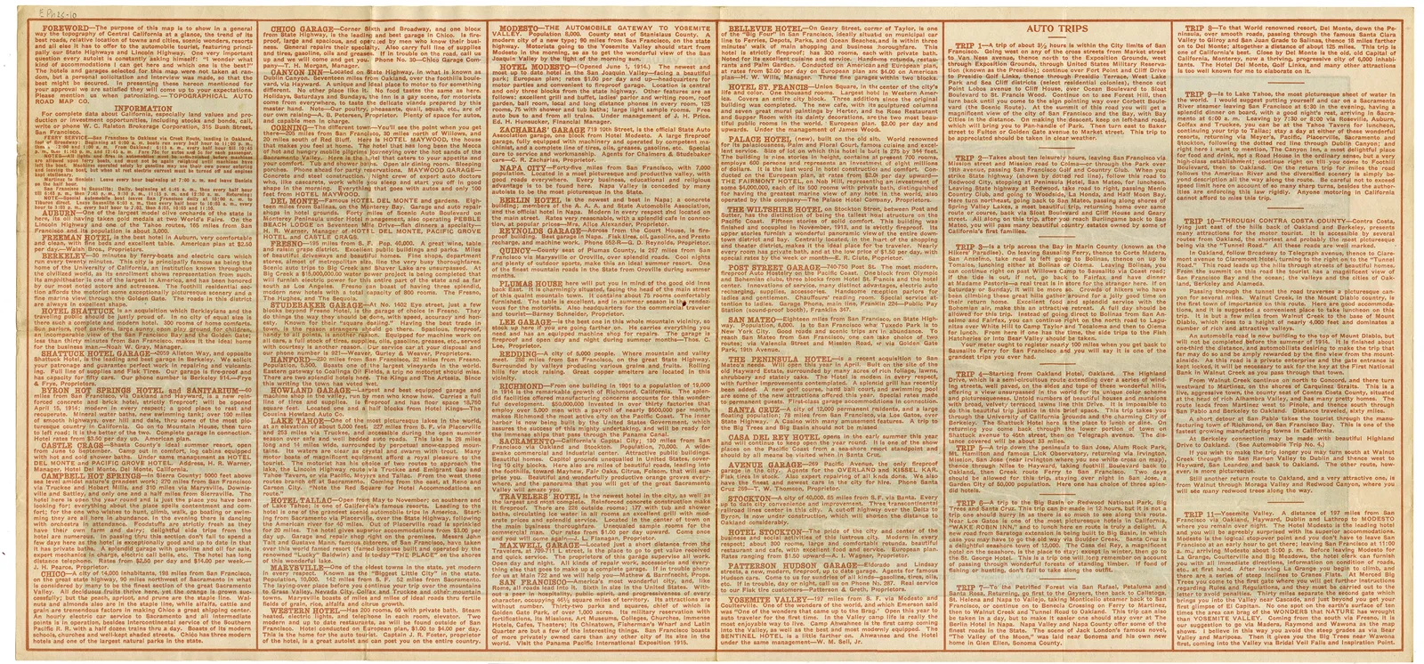 Topographical Auto Road Map Co., Bird's Eye View of Auto Roads and Attractions in Central California, c. 1915