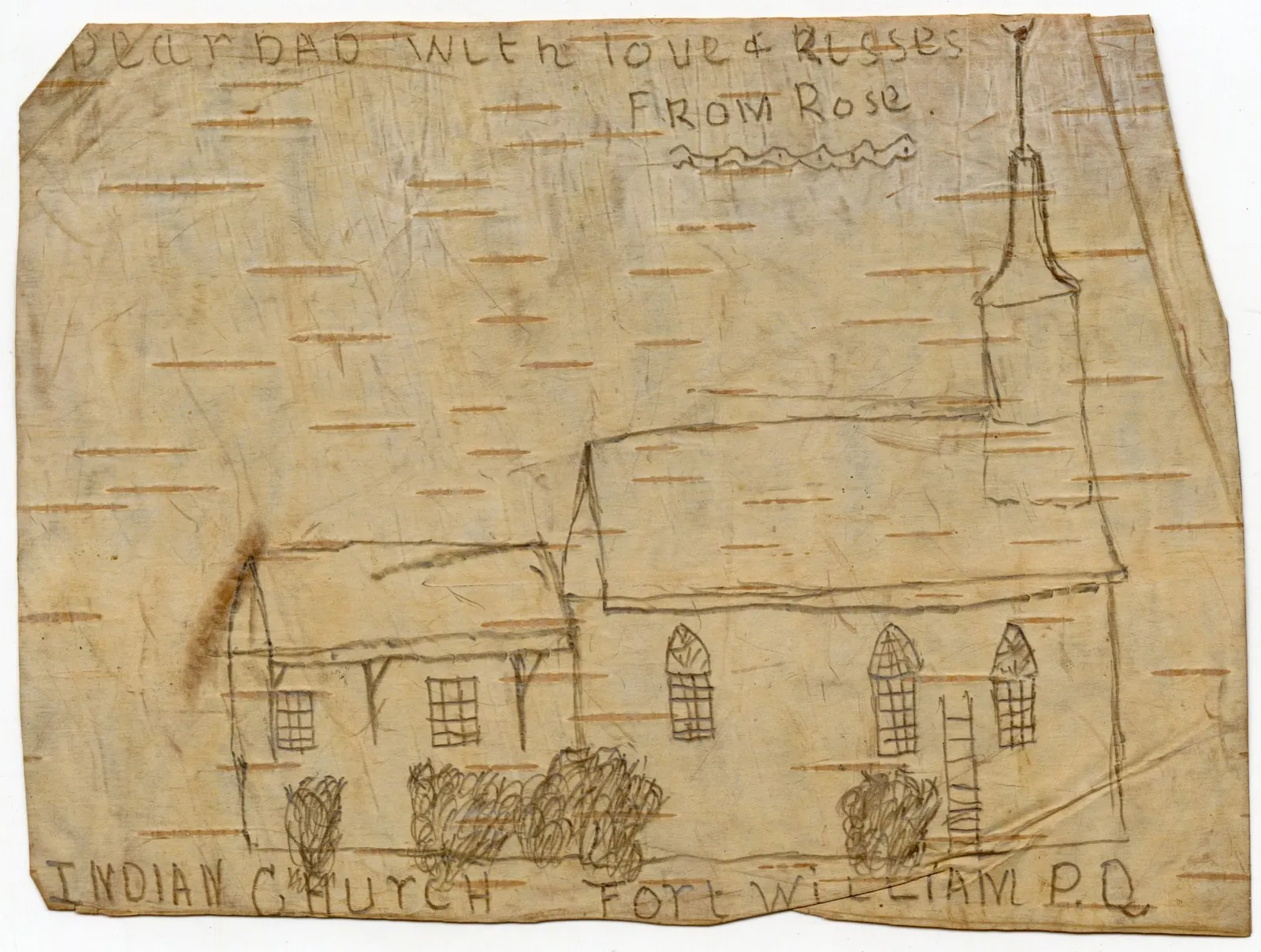 [Folk Art], Drawing on Bark of the Anishnabe Church, Fort William, Quebec, 1880s