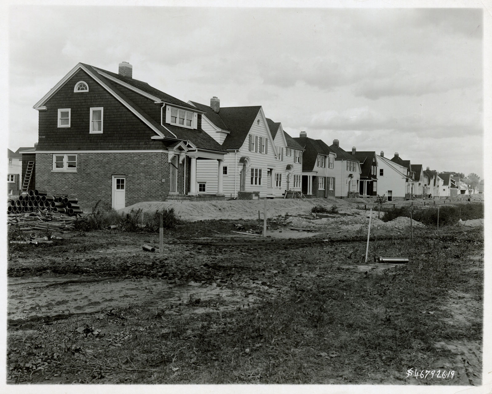 [Ford Homes], Group of Photos Showing Construction Dearborn-Area Planned Neighborhood, 1919-20