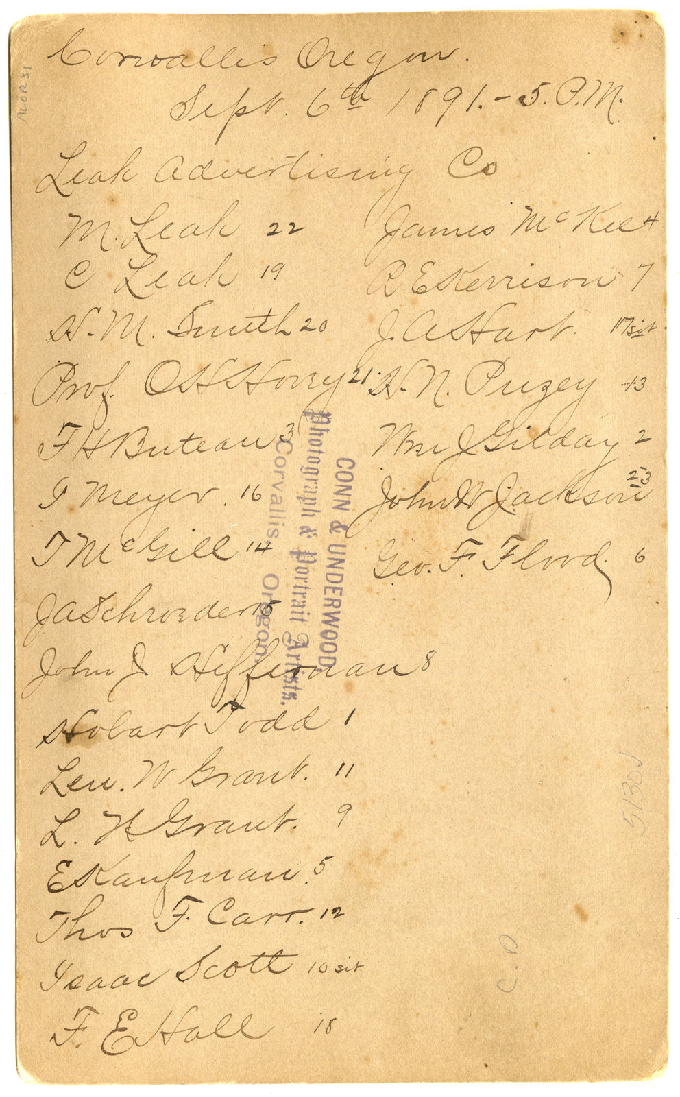 Conn & Underwood, Boudoir Card Showing Leak Advertising Co. Traincar, 1891