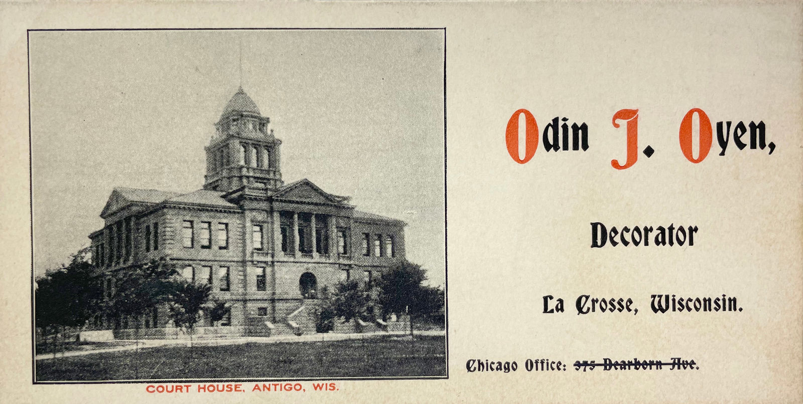 [Odin Oyen], Collection of Photos, Ephemera, and Art Related to the Important Midwestern Designer , 1890s-1920s