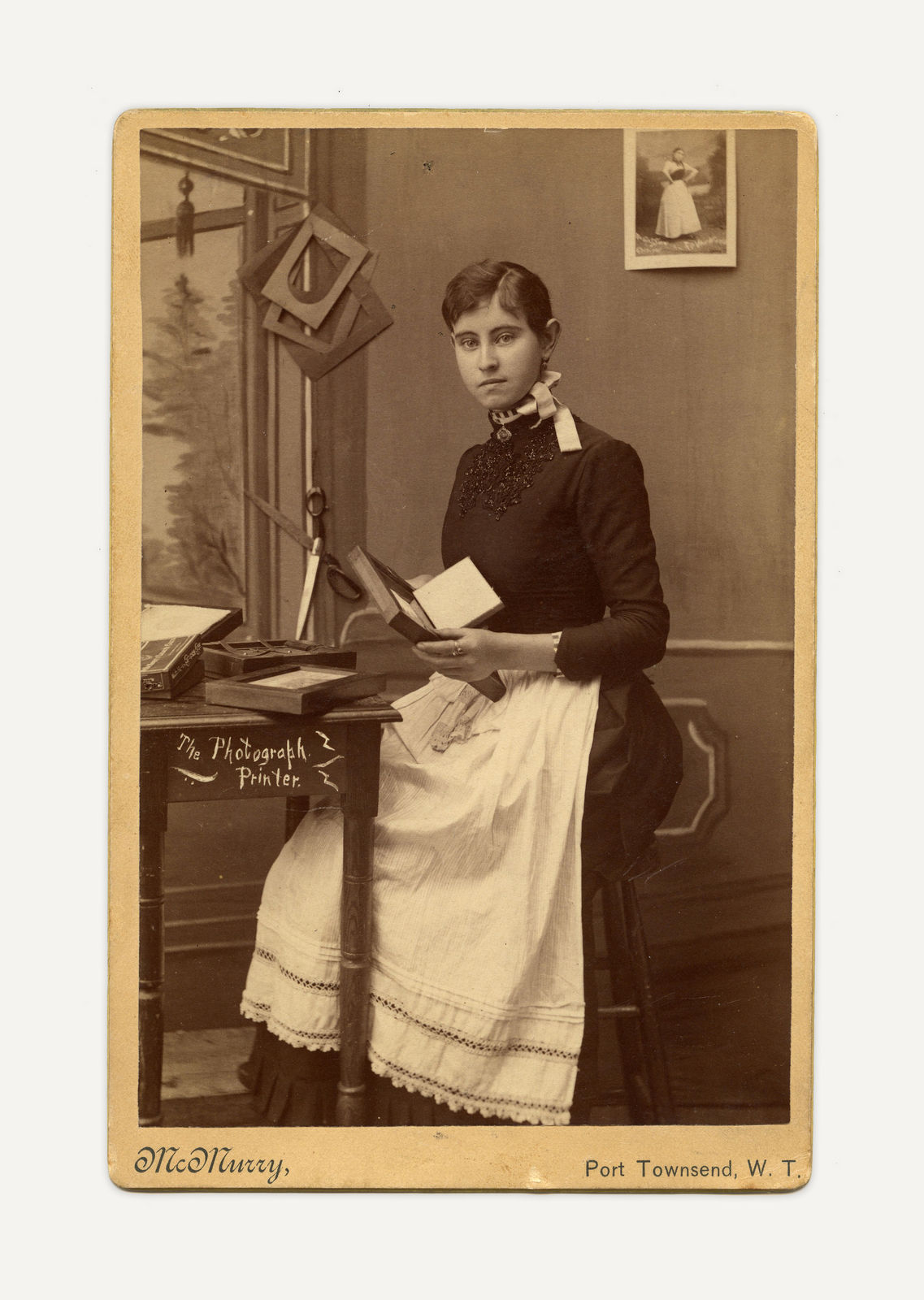 J.M. McMurry, Occupational Cabinet Card Showing "The Photograph Printer" in the Studio, 1880s