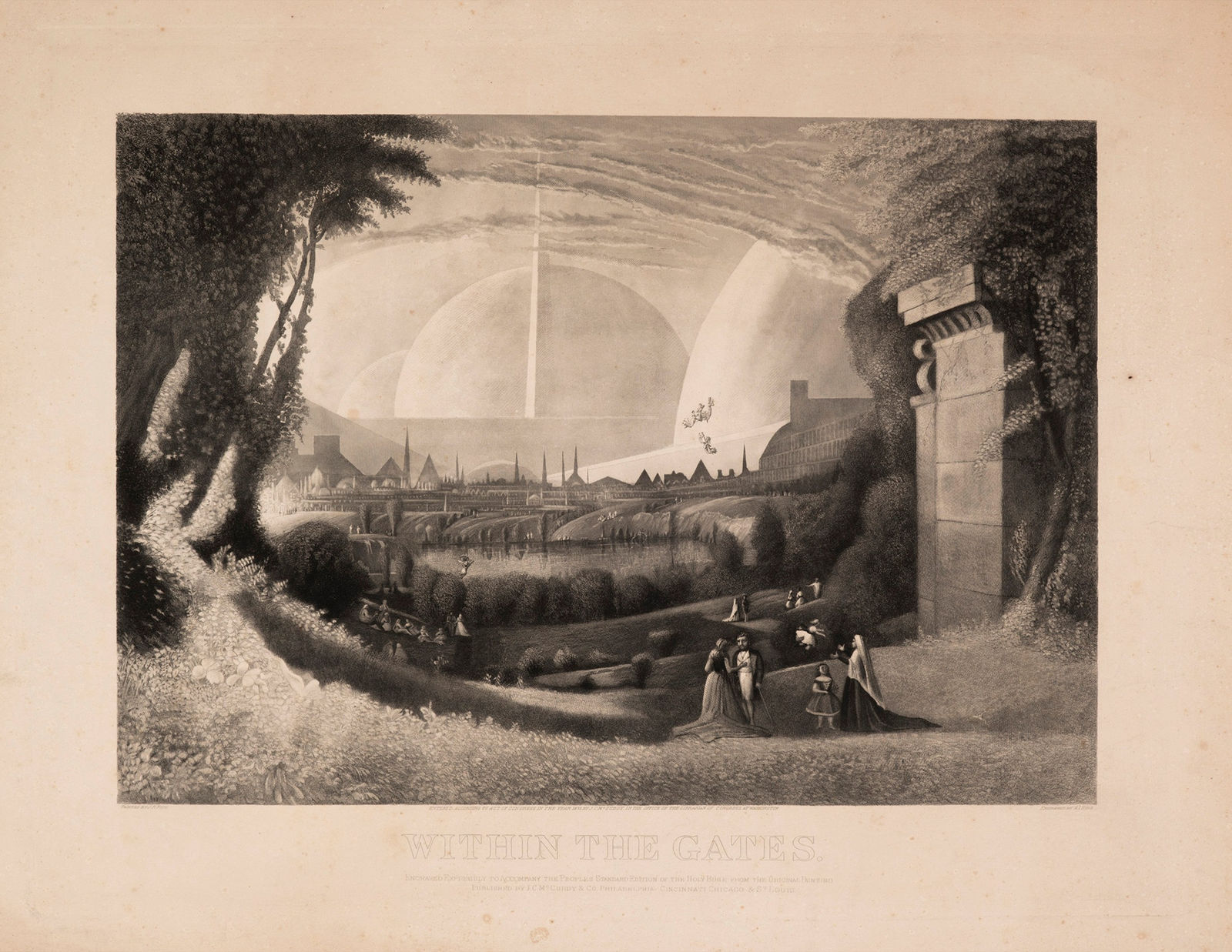 J.R. Rice; A.I. Rice; J.C. McCurdy and Co., Engraving Titled "Within the Gates," a Futuristic Depiction of Eternal Paradise, and Possibly a Source of Inspiration for the NY World's Fair, 1875