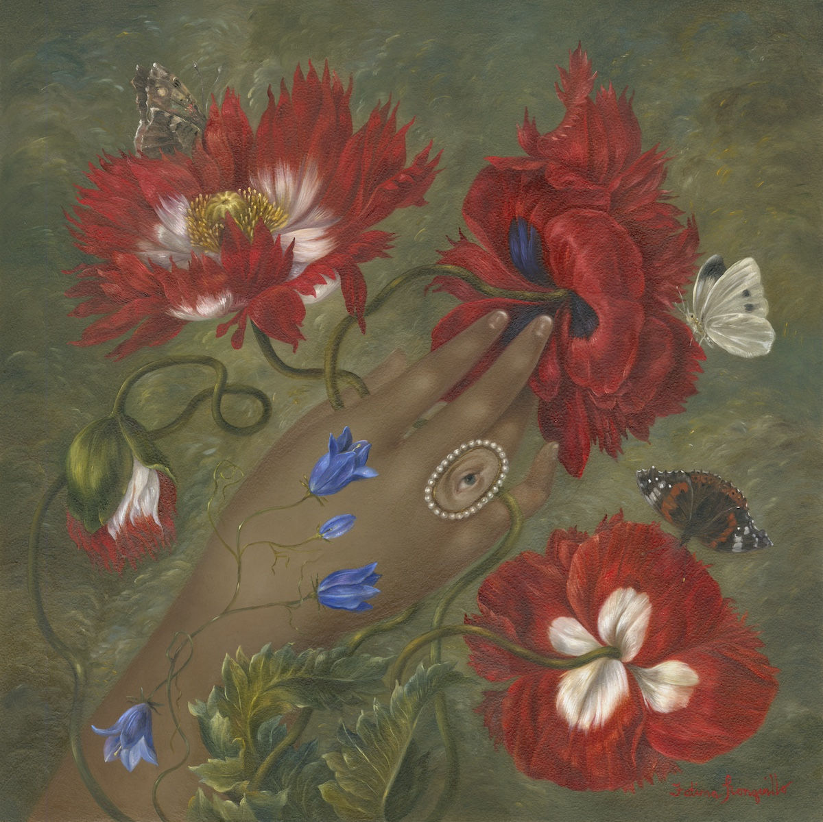 Fatima Ronquillo, Hand with Lover's Eye, Poppies and Butterflies, 2026