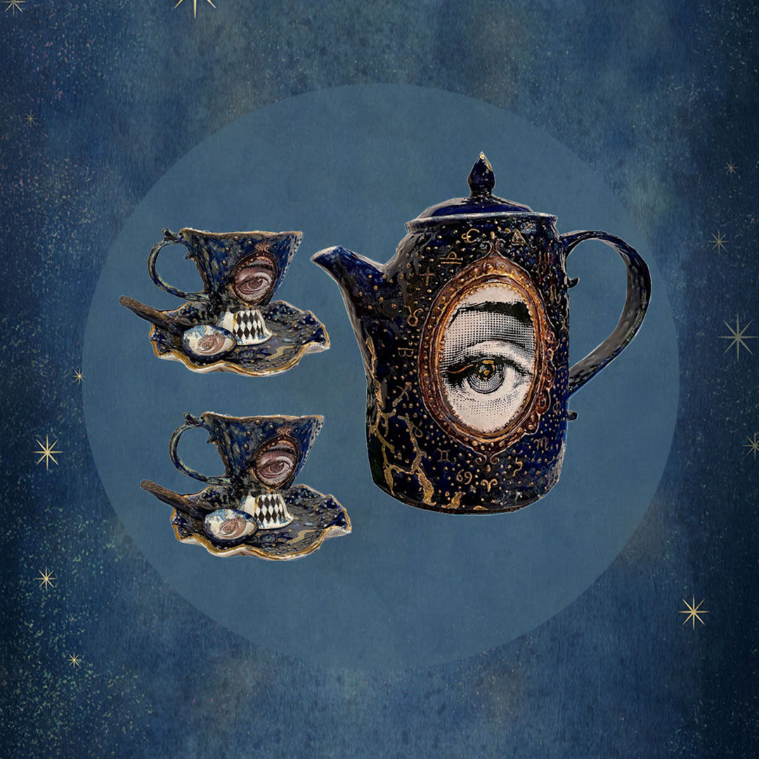 Ceramic Tales, Sacrè Blue Tea Set with 2 cups, 2021