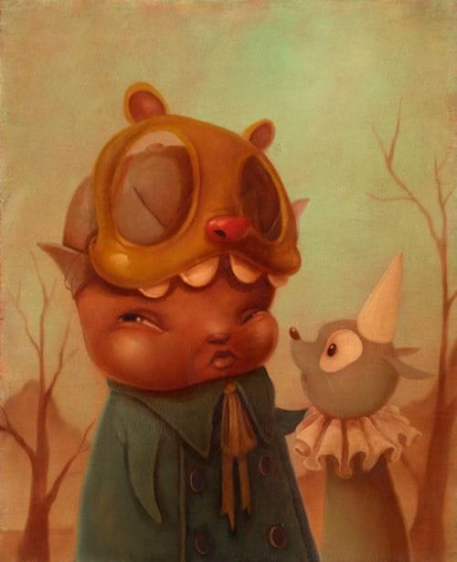 Kathie Olivas, Boy with Bear Mask, Dog, 2007