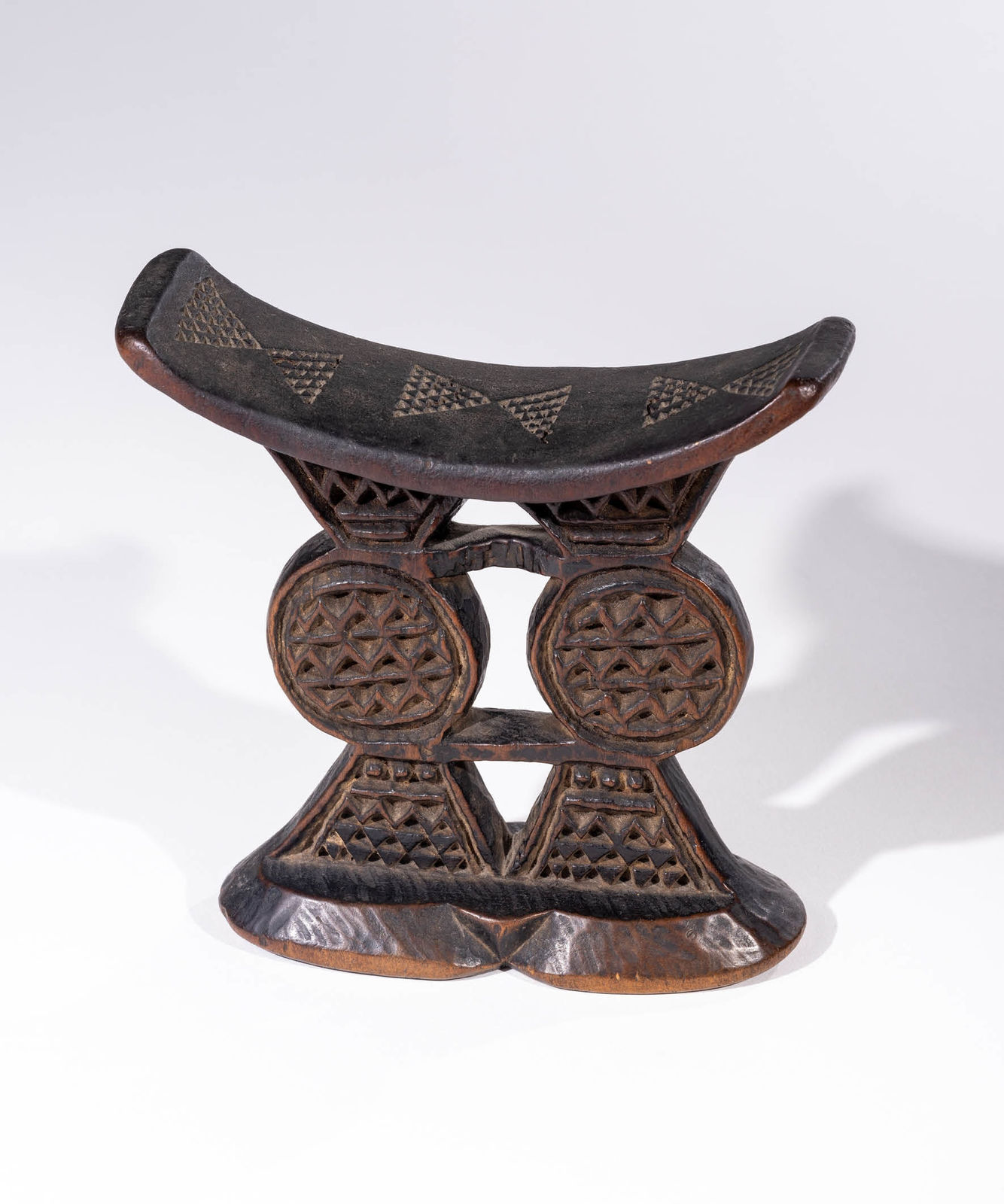 Triangles Galore, Headrest, Anonymous Shona Artist, Zimbabwe, Wood, Duende Art Projects