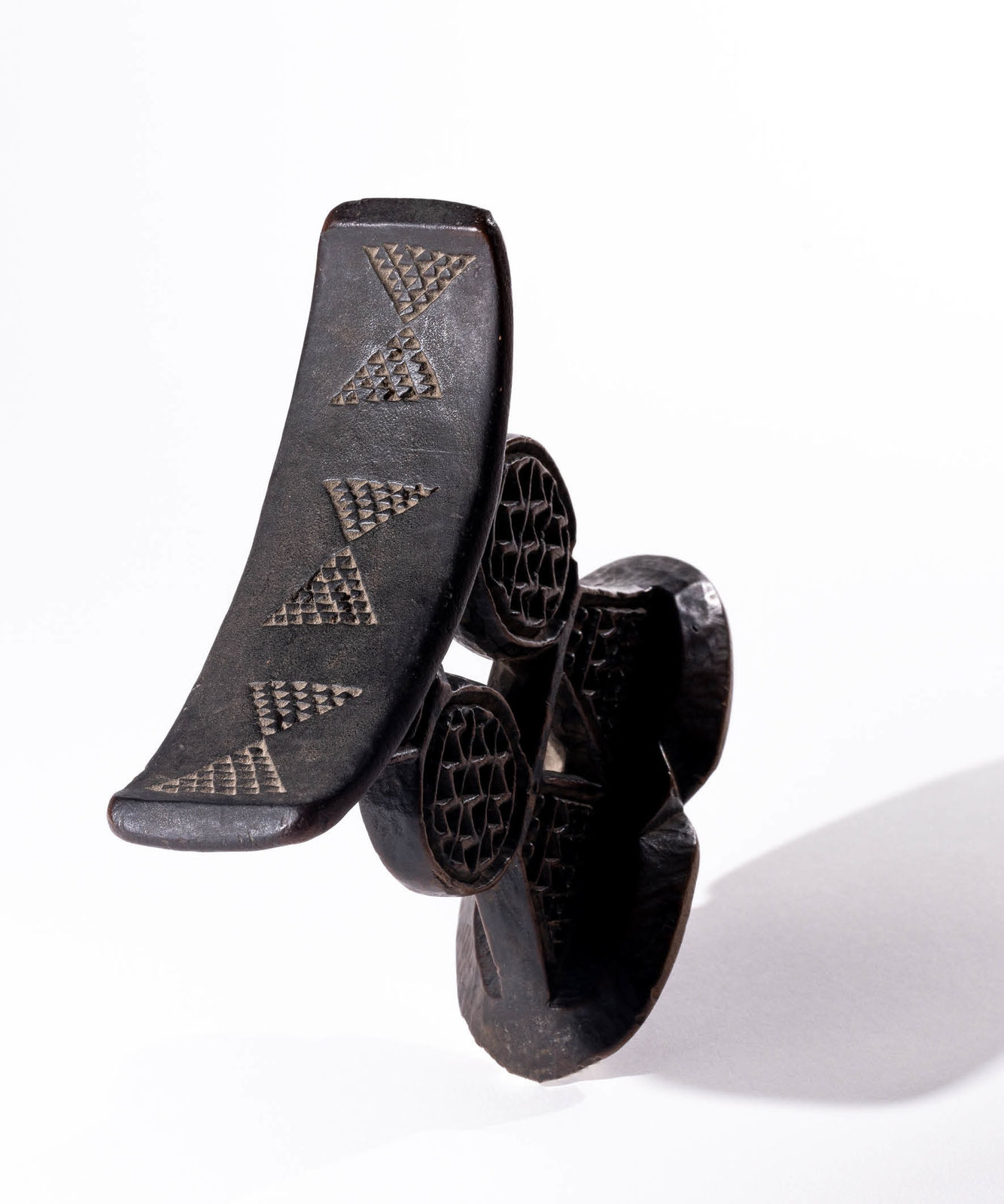 Triangles Galore, Headrest, Anonymous Shona Artist, Zimbabwe, Wood, Duende Art Projects