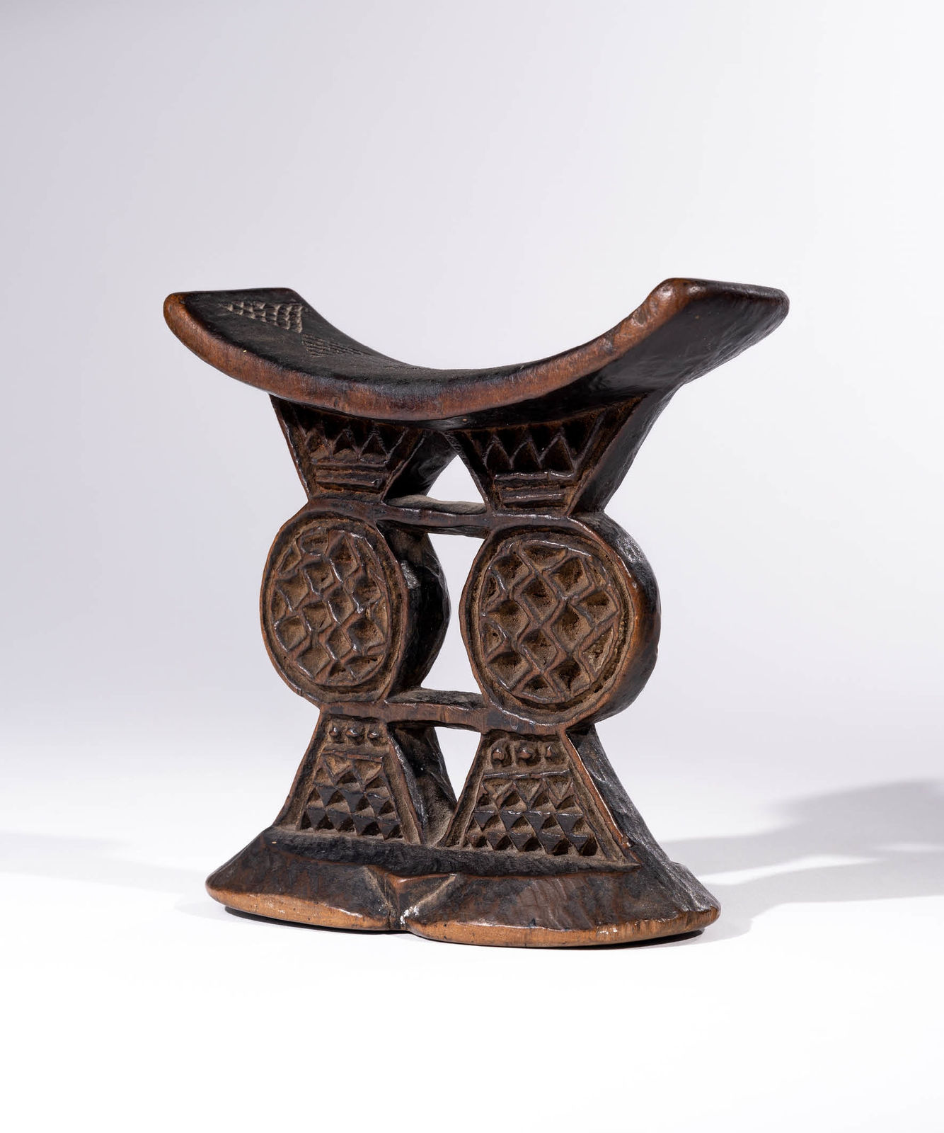 Triangles Galore, Headrest, Anonymous Shona Artist, Zimbabwe, Wood, Duende Art Projects