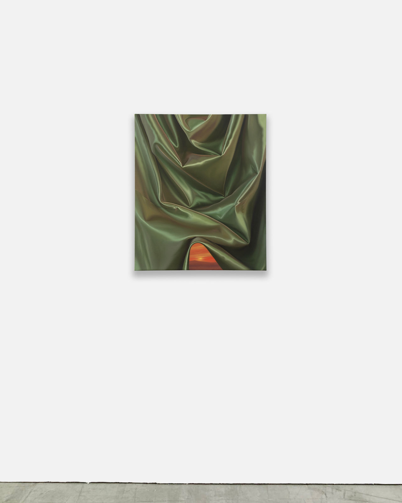 Shawn Huckins, Green Satin Fabric with Sunset, 2024