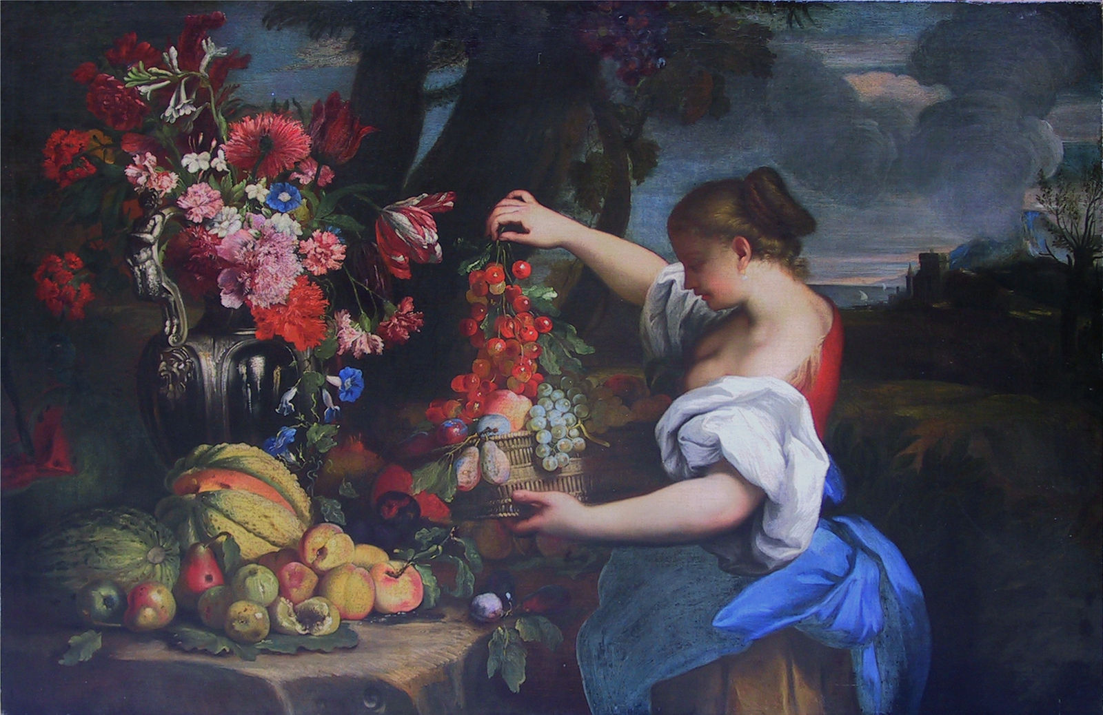 Abraham Brueghel, Natura morta con fanciulla