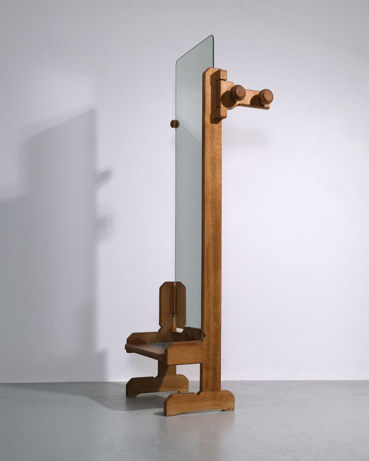 Guillerme et Chambron, 'Psyche' Floor Standing Mirror with Ceramic Tiled Shelf and Coat Hook