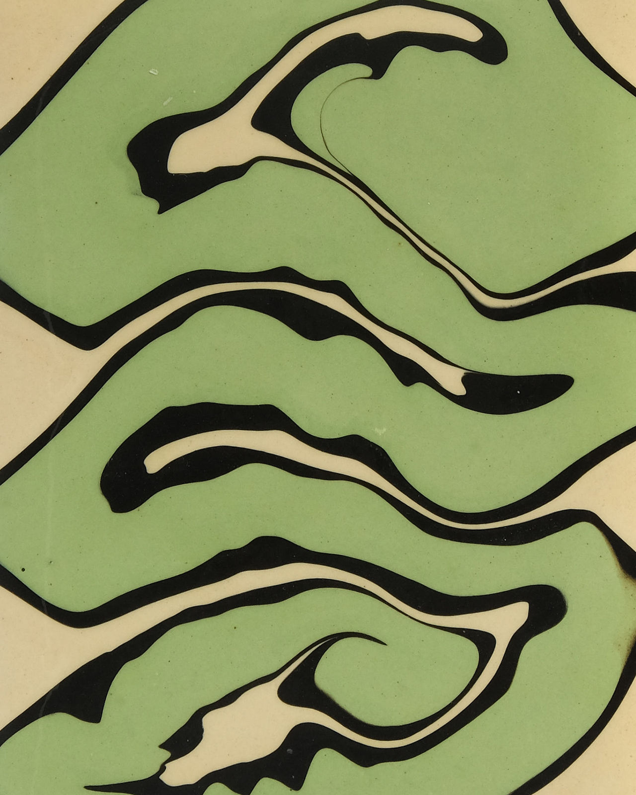 Nicola Tassie, Slip Pillow - Green on Black on Cream