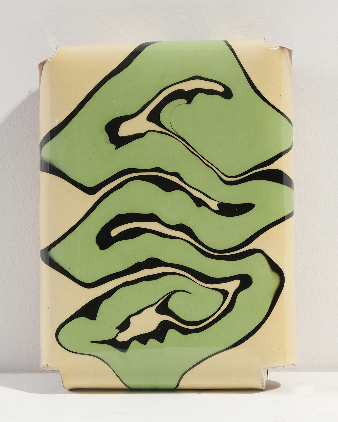 Nicola Tassie, Slip Pillow - Green on Black on Cream