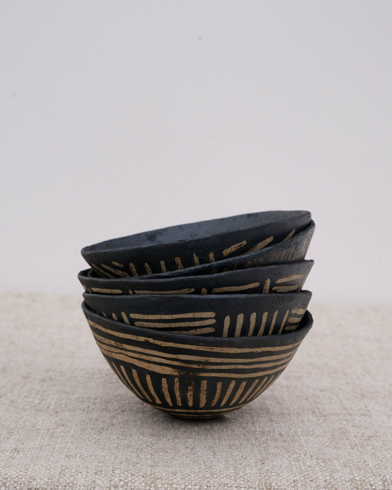 Jane Kite, Decorative Resist Brushwork Bowl (Dark Vertical Stripe)
