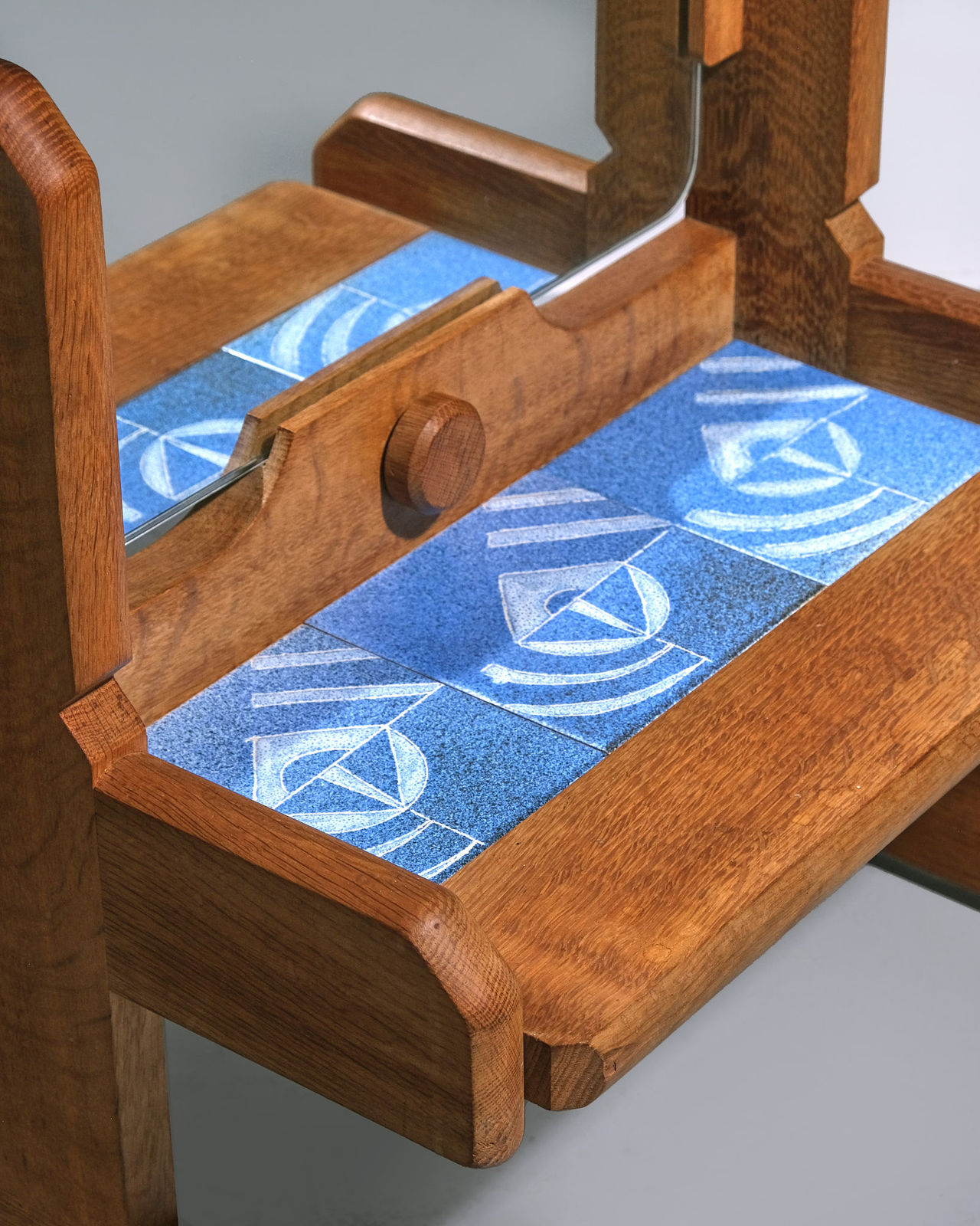 Guillerme et Chambron, 'Psyche' Floor Standing Mirror with Ceramic Tiled Shelf and Coat Hook