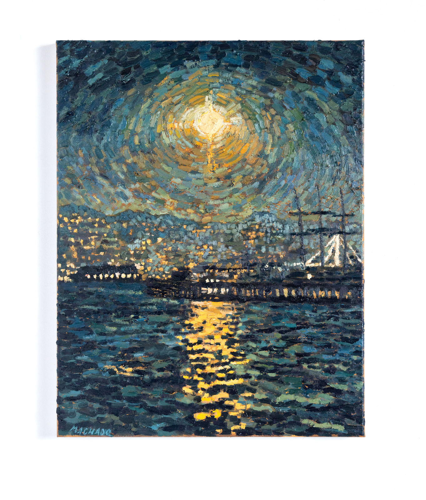 Martin Machado, Full Moon Plein Air Moonrise SF Bay October 2024, 2024