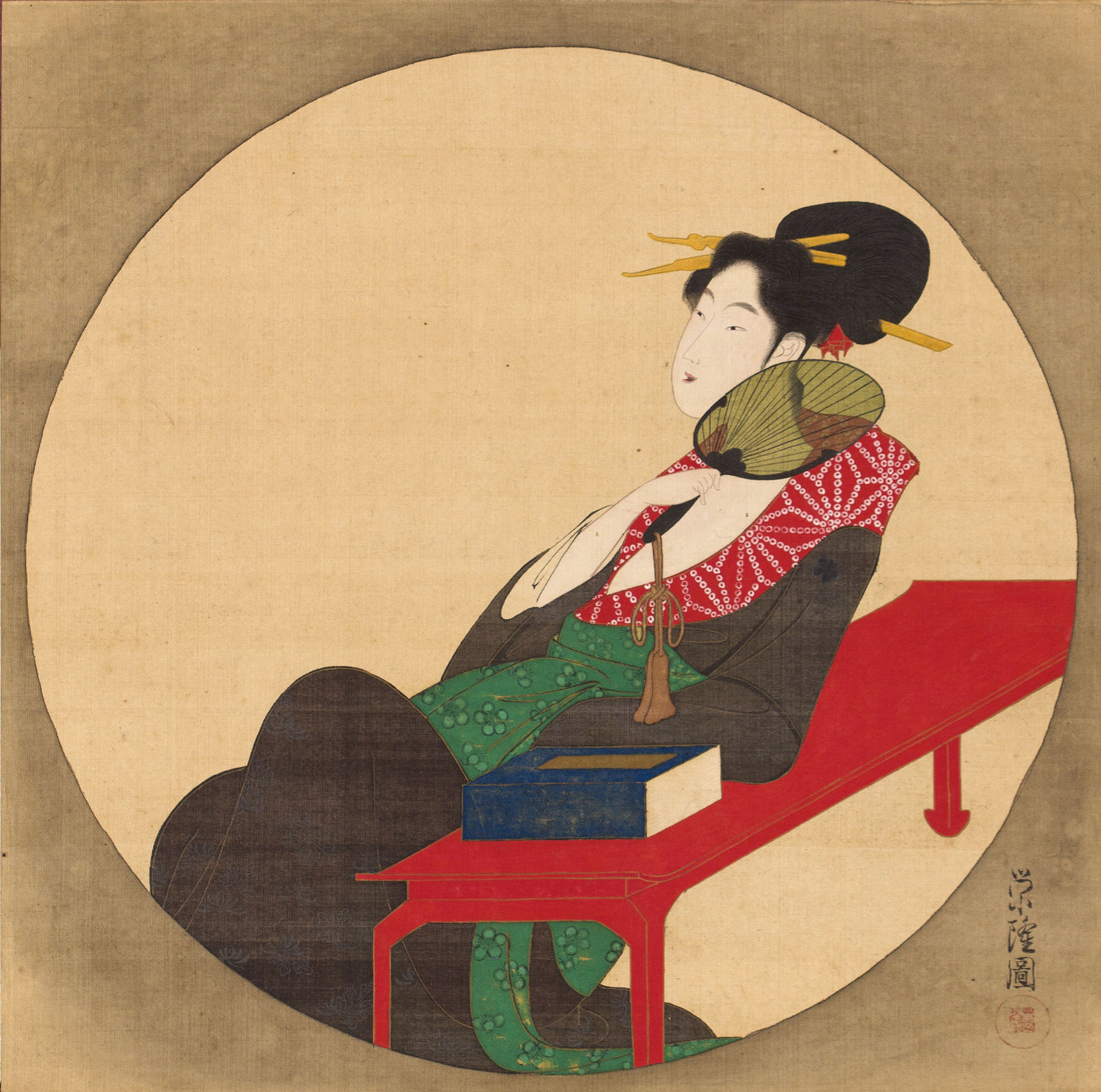 Nakamura Eiryū, Courtesan with a Fan, ca 1790