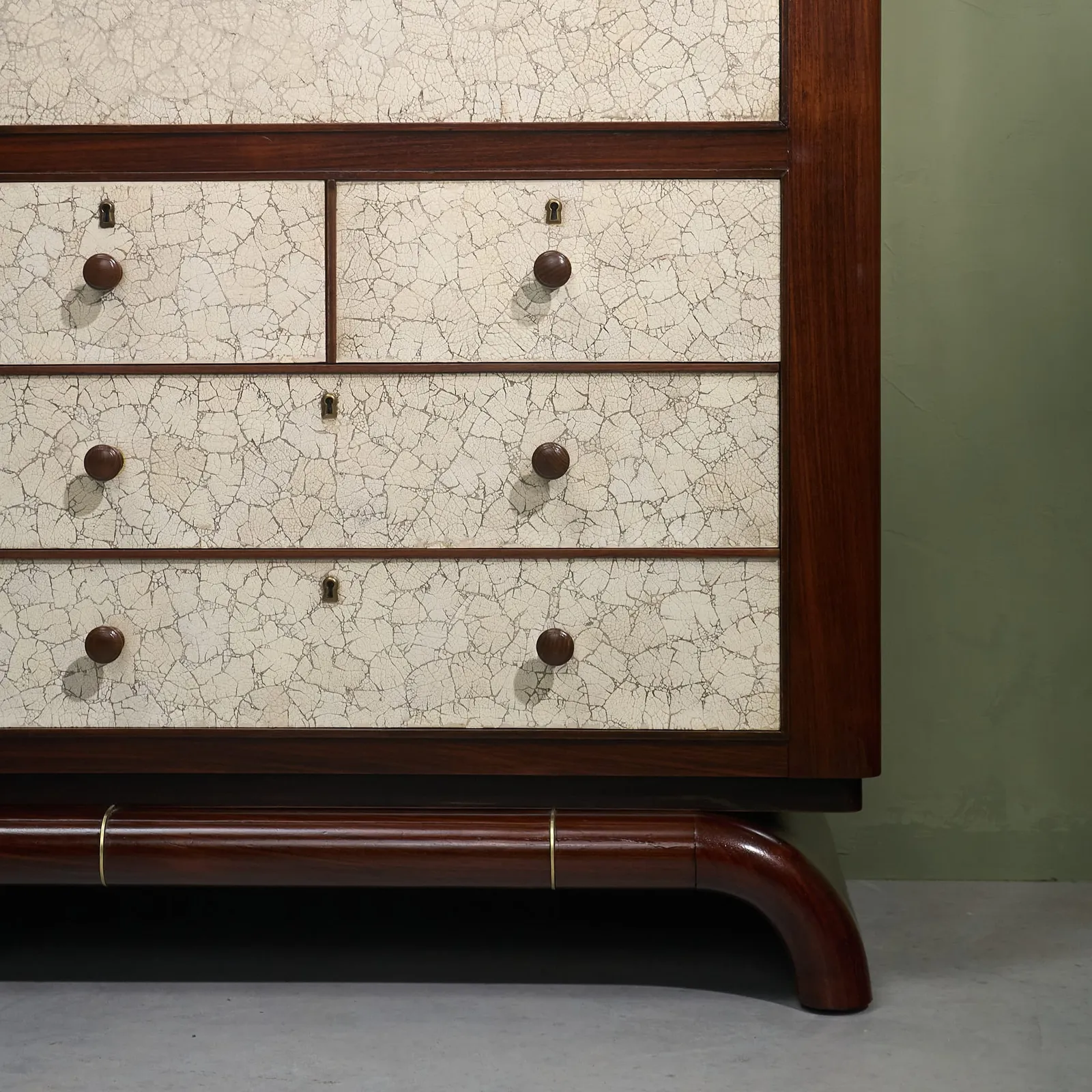 Aldo Tura, Early and Rare Eggshell Cabinet with Illuminated Sectretaire, Italy, 1940s