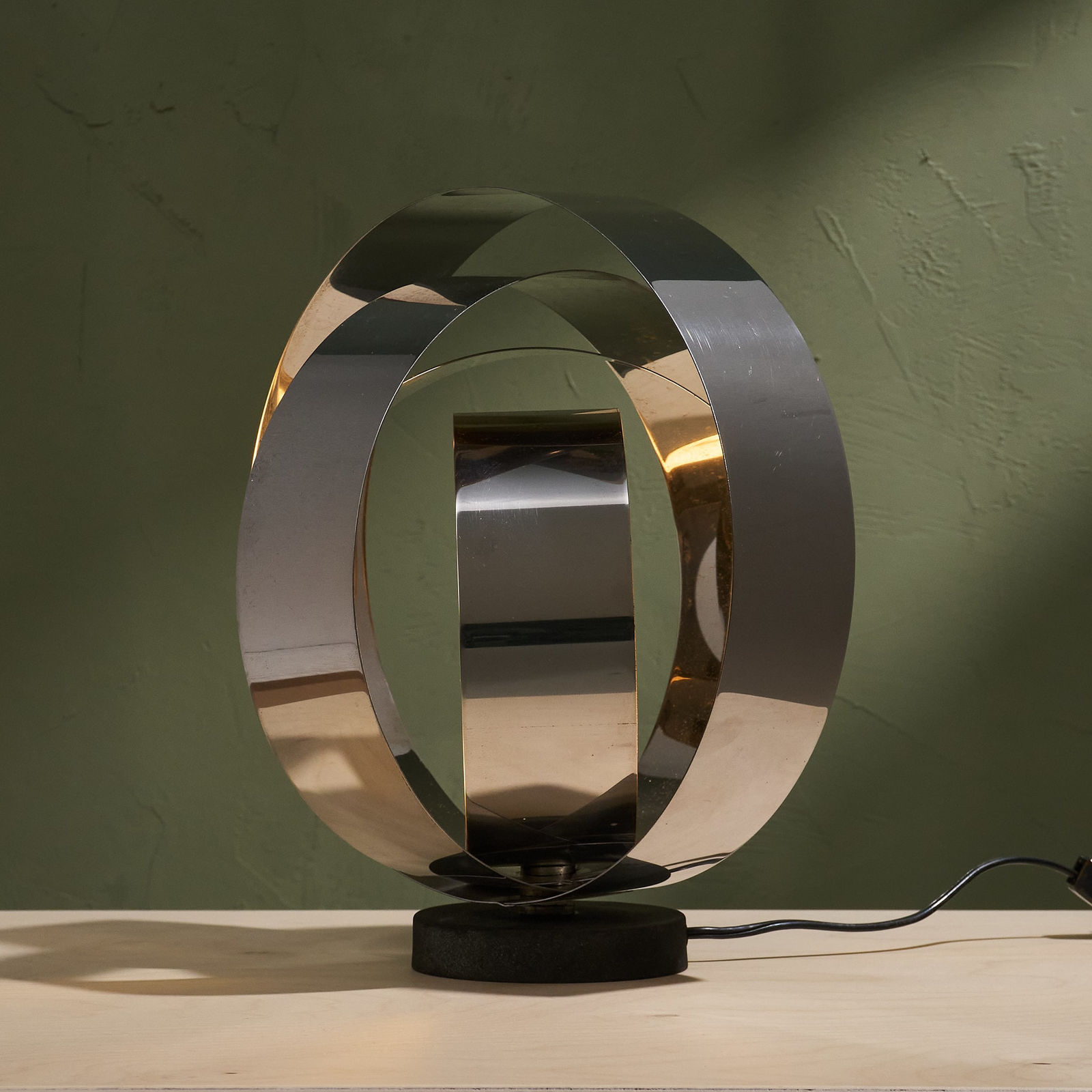 Table Lamp with Chrome Concentric Circles, Italy, 1970s