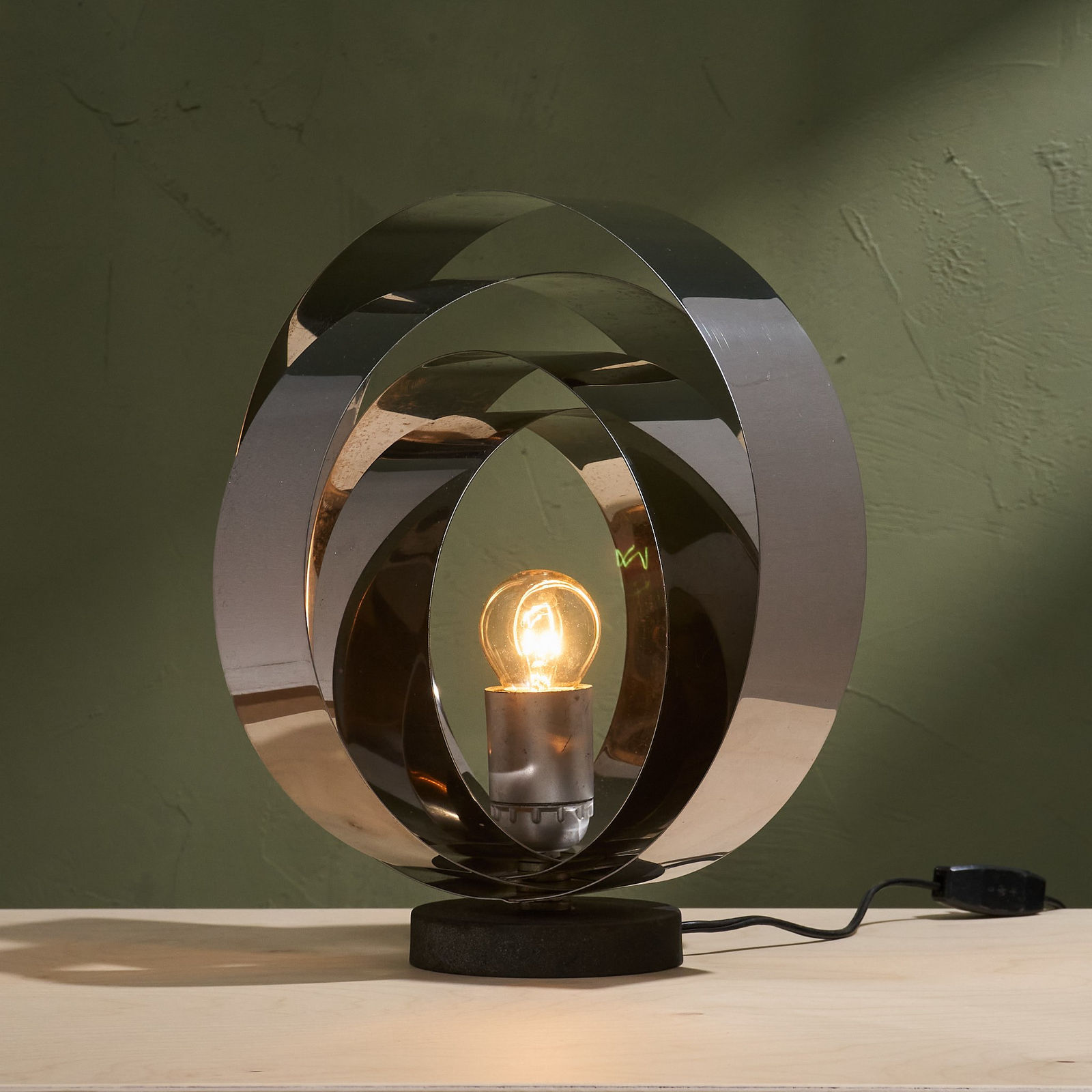 Table Lamp with Chrome Concentric Circles, Italy, 1970s