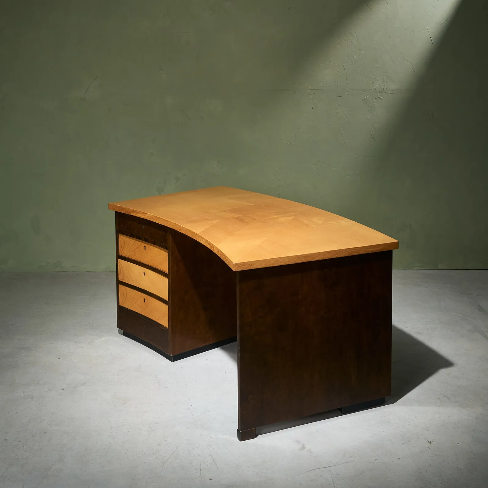 Curved Desk with Geometric Inlayed Top, Sweden, 1930s