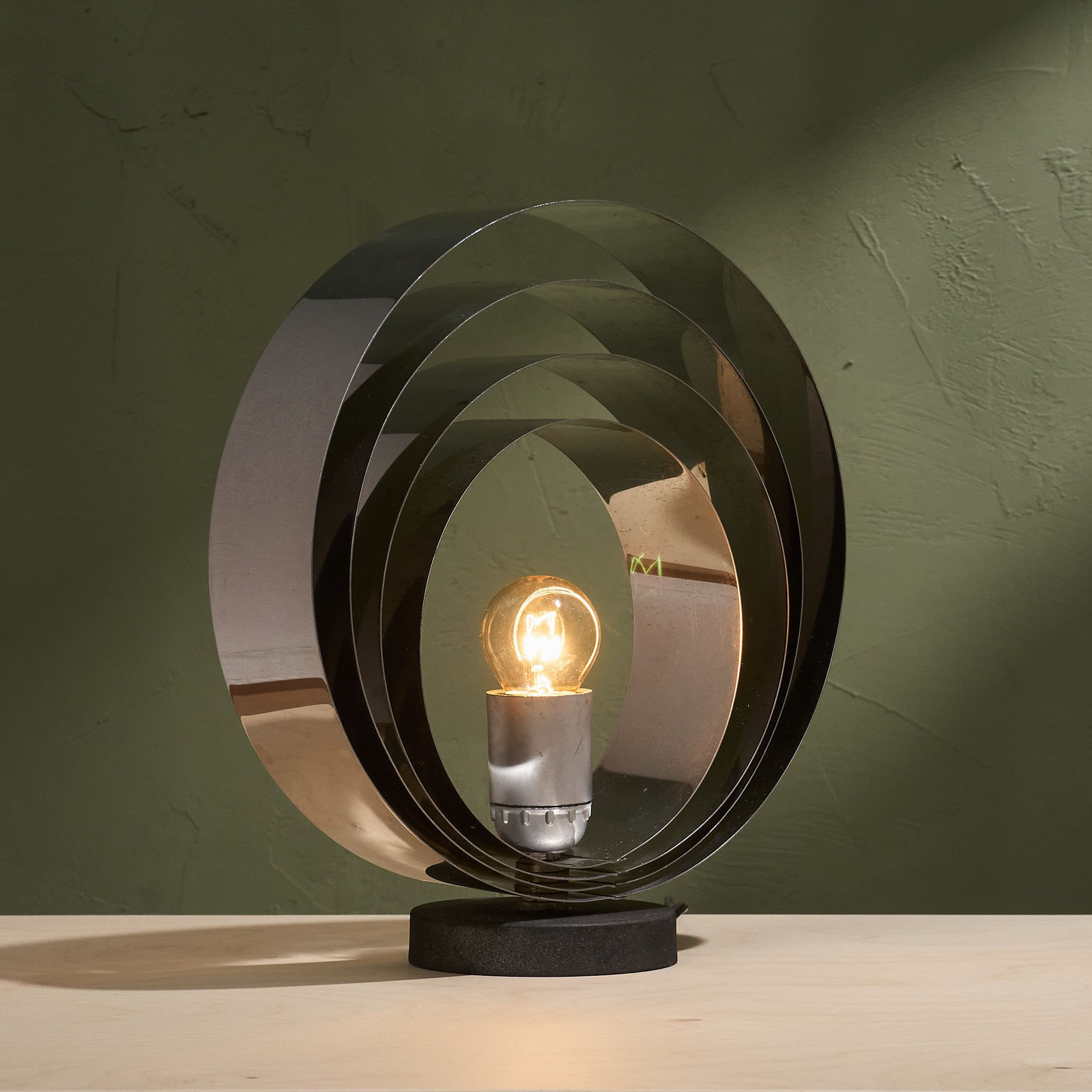 Table Lamp with Chrome Concentric Circles, Italy, 1970s