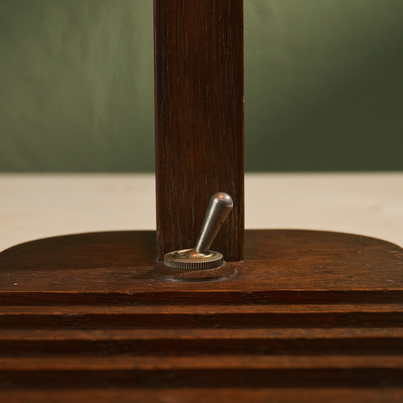 Modernist Table Lamp with Solid Oak Base and Brass Shade, France, 1930