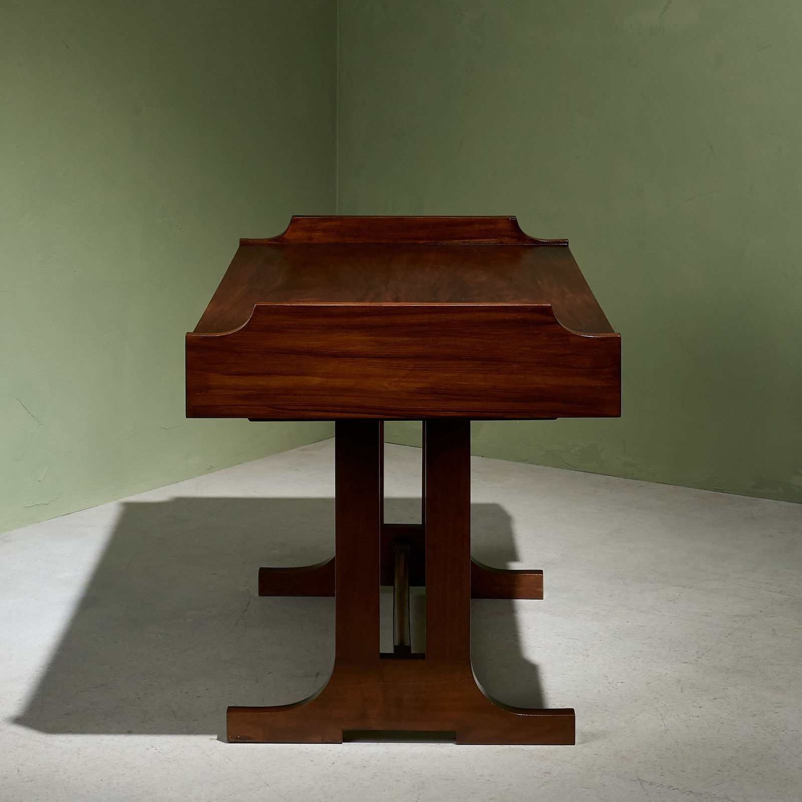 Two Sided Rationalist Stained Wooden Desk, Italy, 1960
