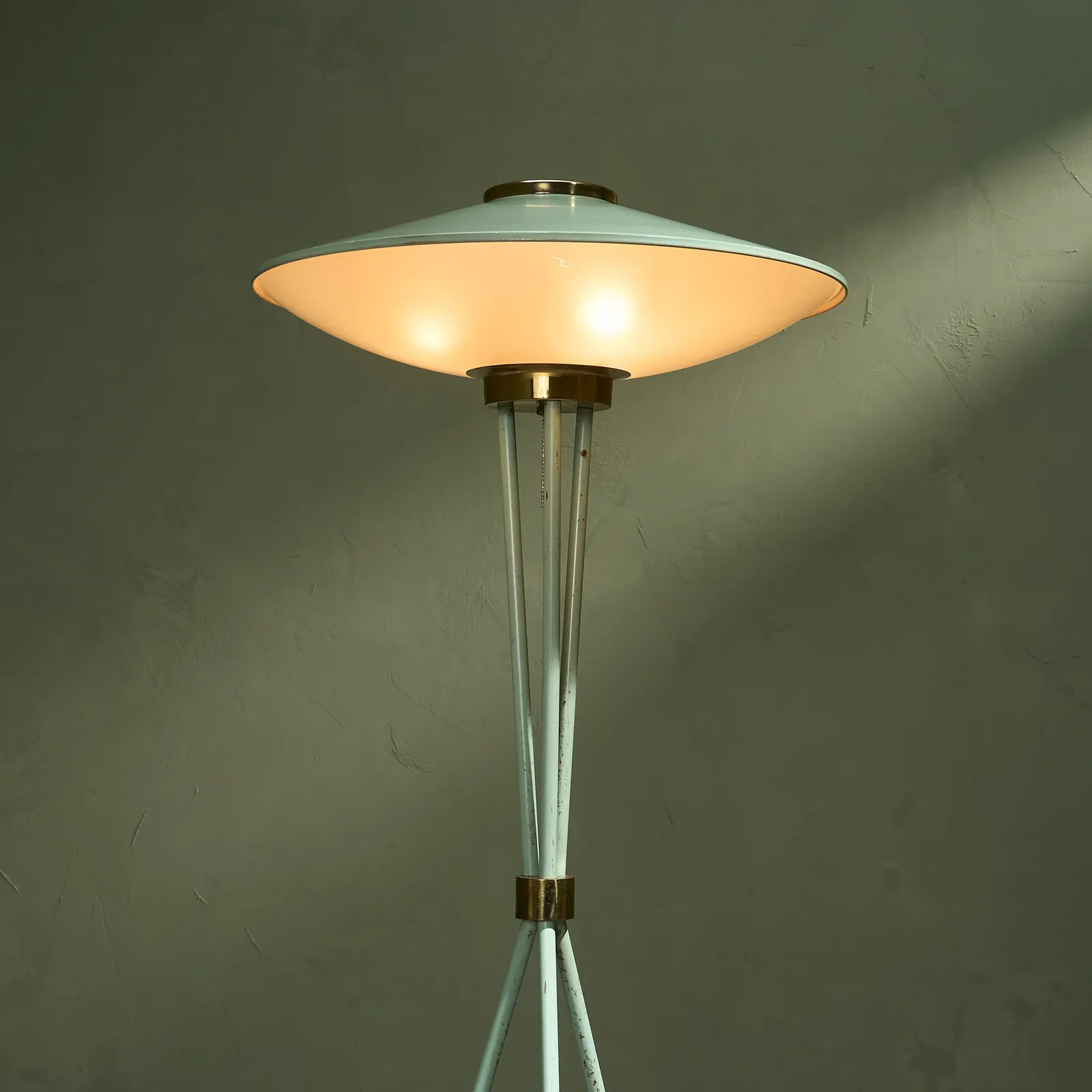 Stilnovo, Sage Green Lacquered Floor Lamp with Brass Details, Italy, Circa 1955