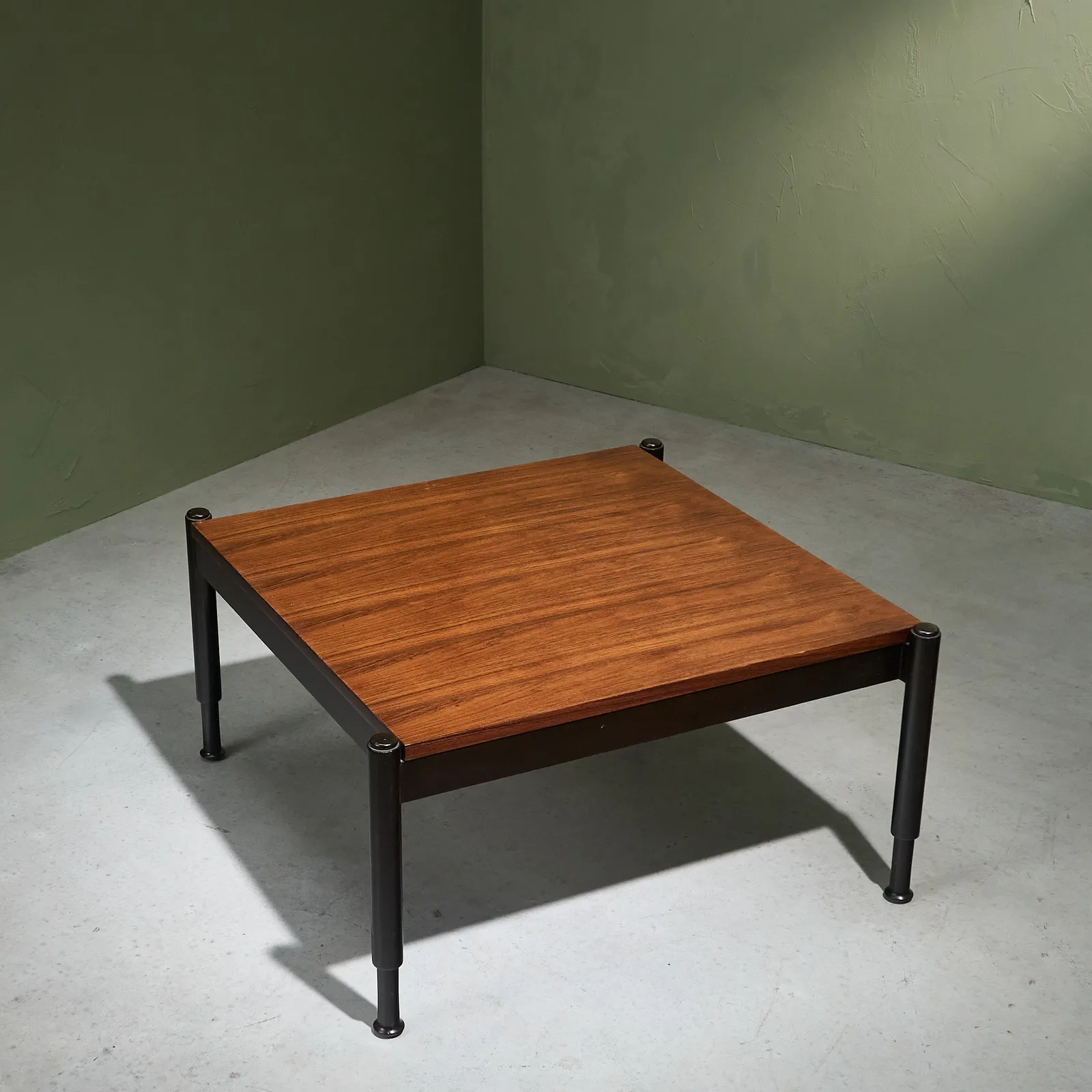Square Coffee Table in Walnut with Staggered Legs, Italy, 1960s