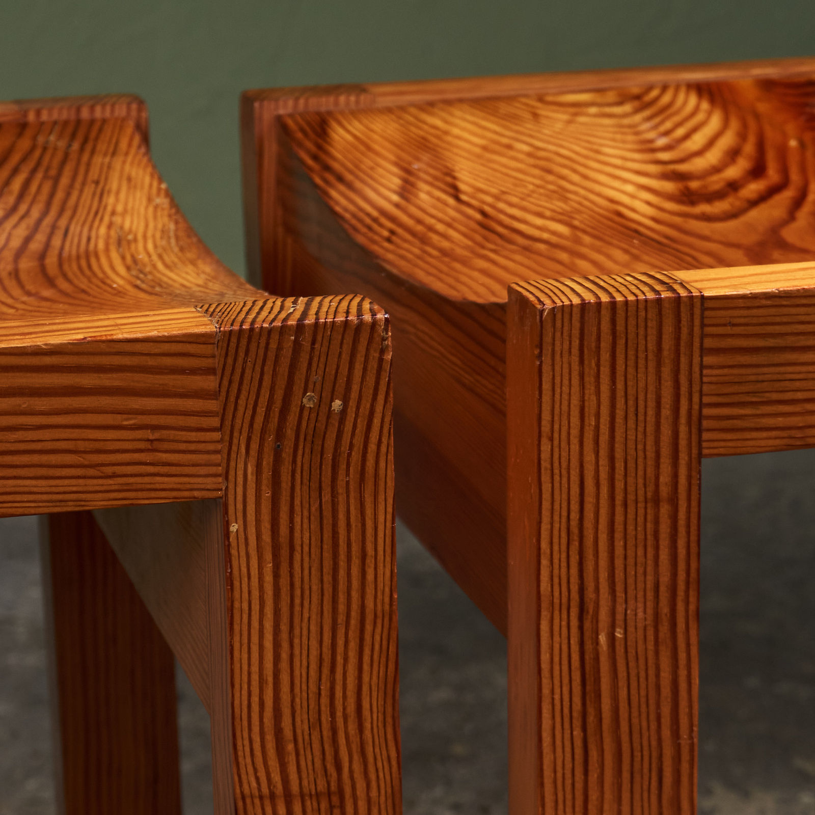 Pair of Pine Stools with Curved Seat, France, 1960s