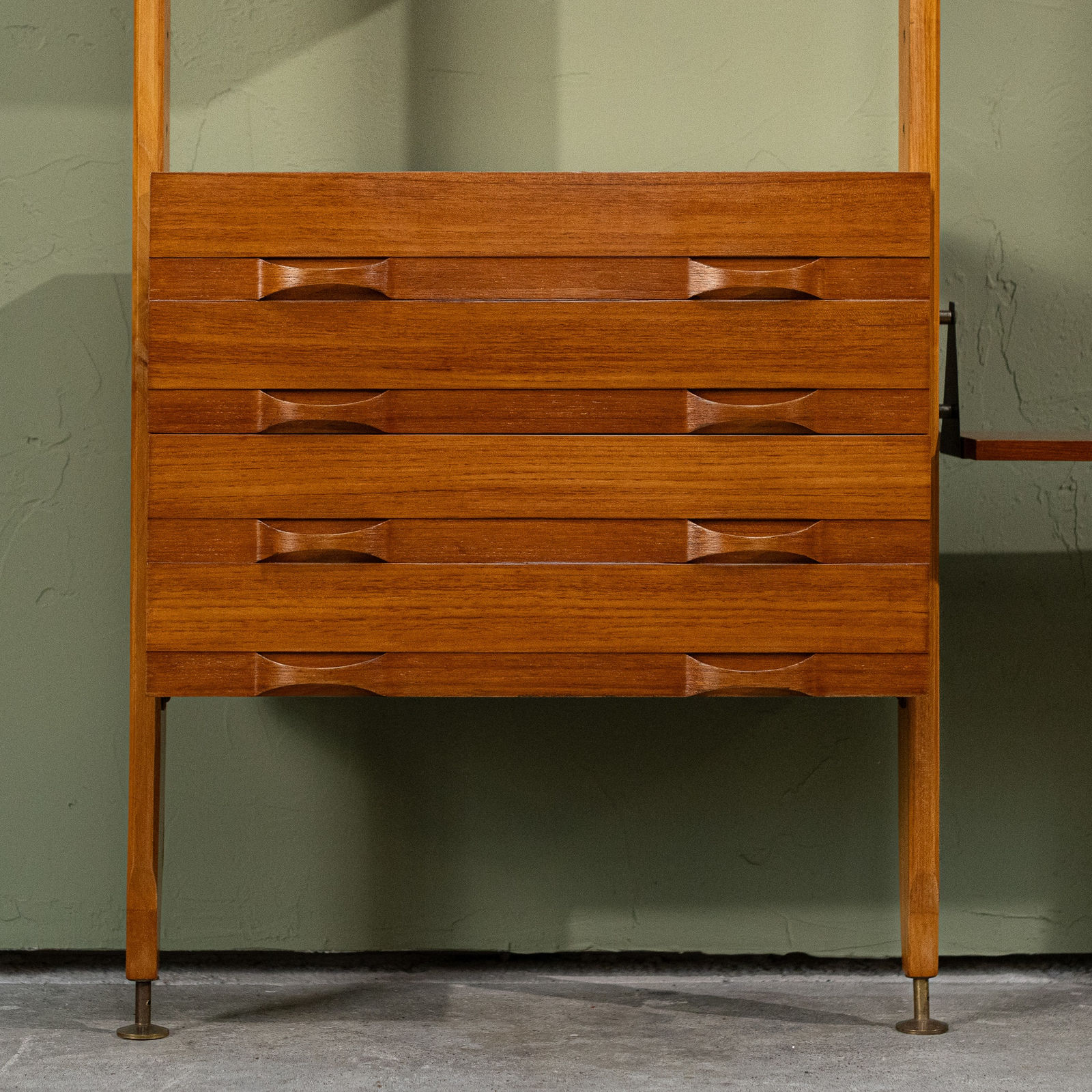 Large Modular Wall Unit in Teak and Brass, Italy, 1960s
