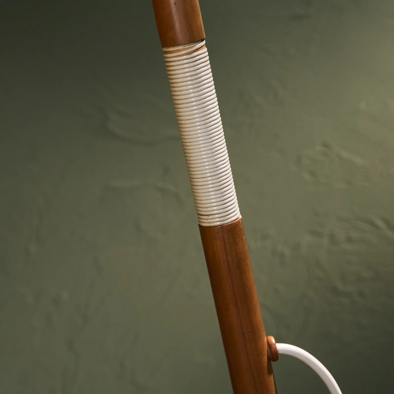 Floor Lamp with Wooden Stem and Fiberglass Shade, Scandinavian, 1950s