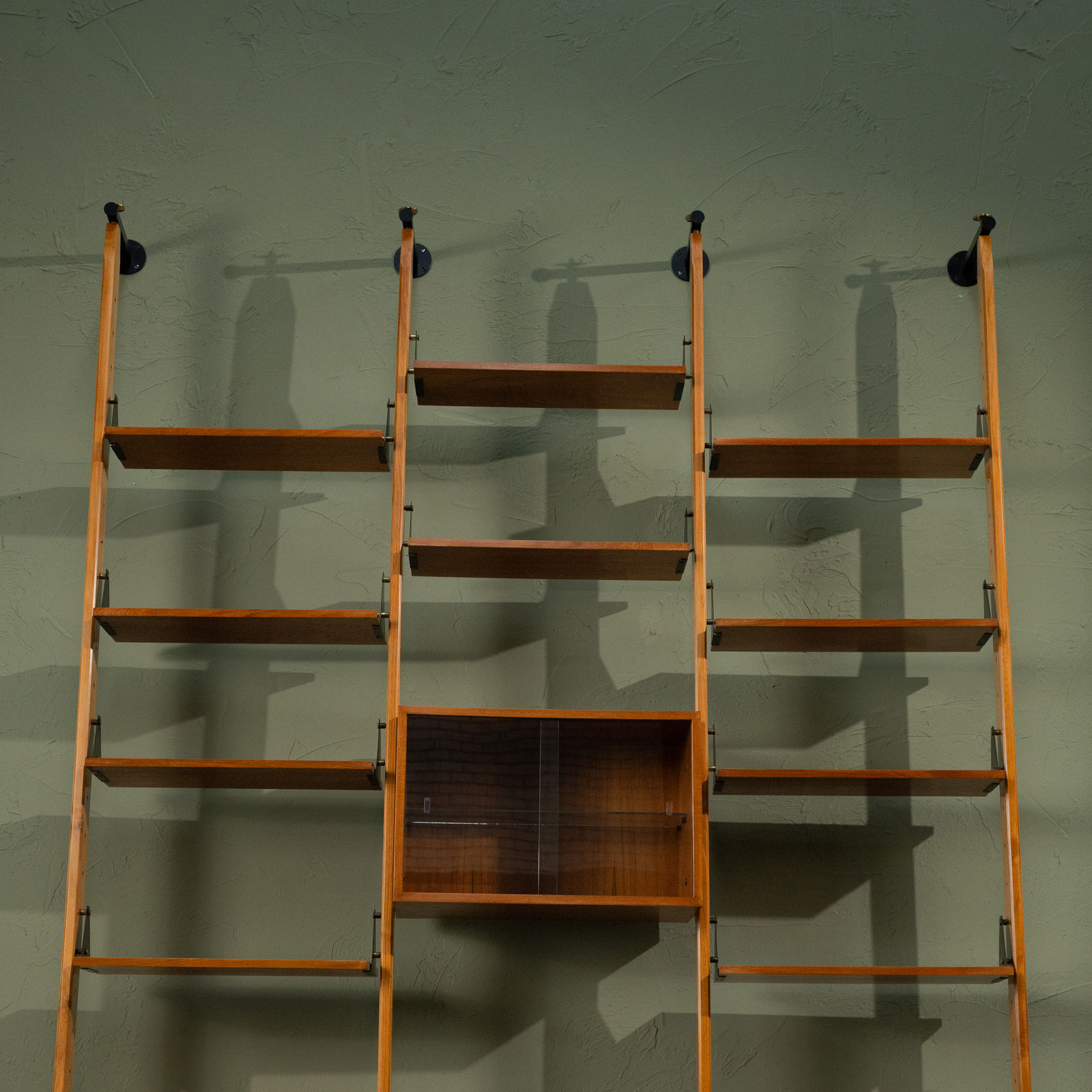 Large Modular Wall Unit in Teak and Brass, Italy, 1960s