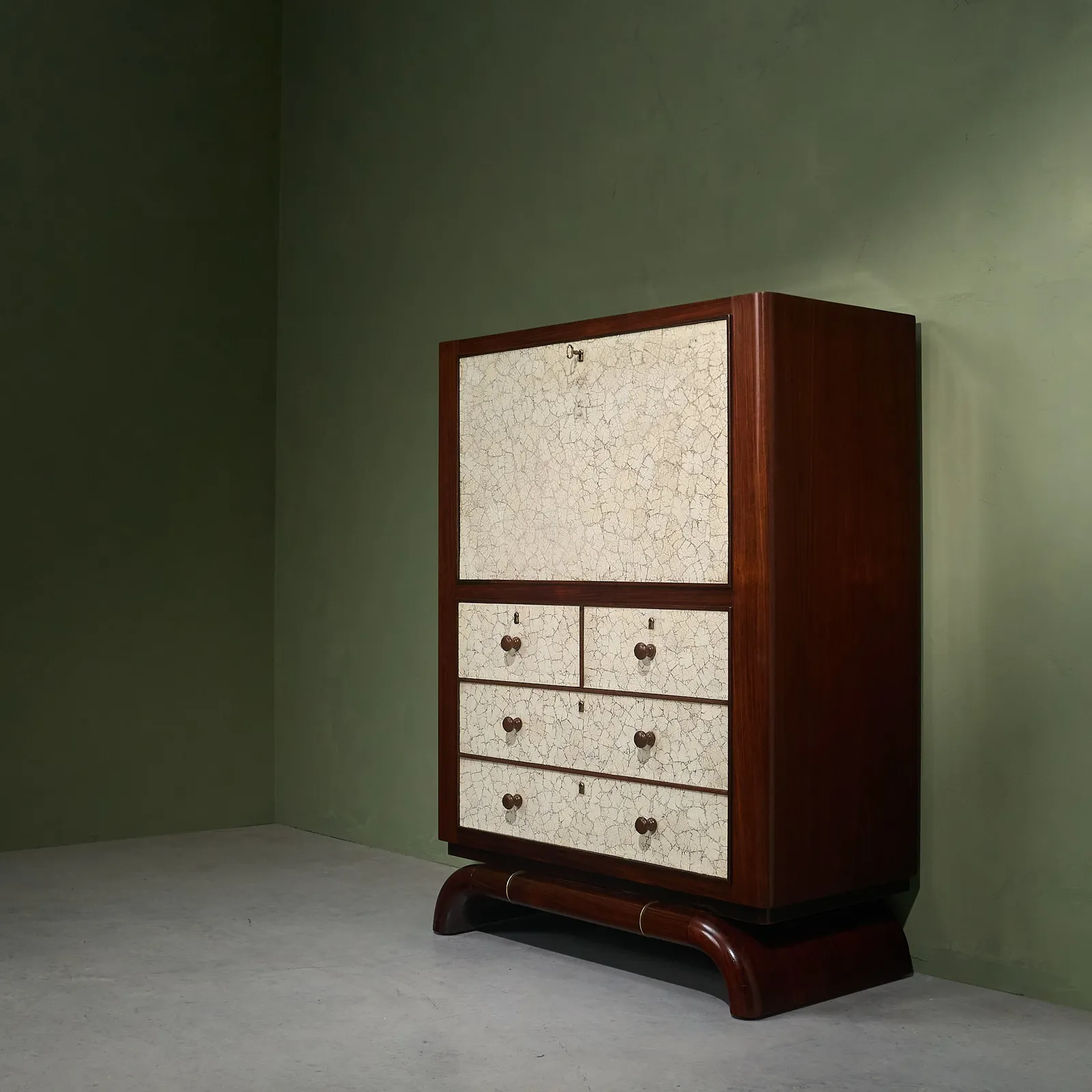 Aldo Tura, Early and Rare Eggshell Cabinet with Illuminated Sectretaire, Italy, 1940s