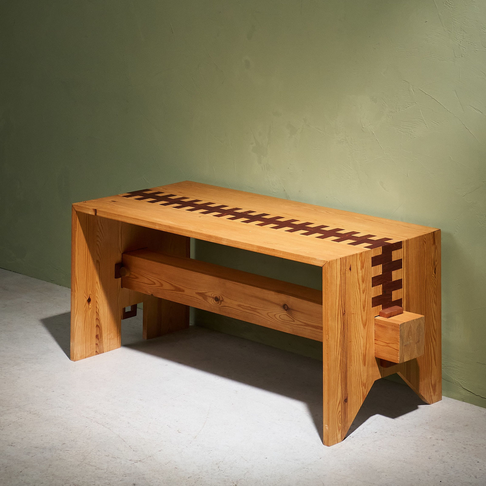 Bench or Table in Duo-Tone Wood, Pine and Teak, Sweden, 1970s