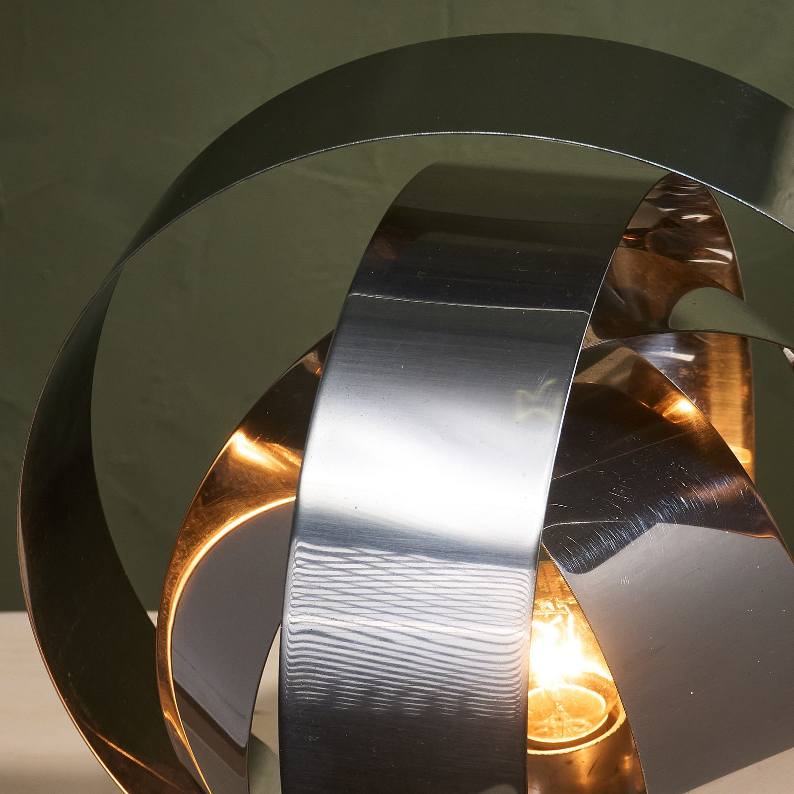 Table Lamp with Chrome Concentric Circles, Italy, 1970s