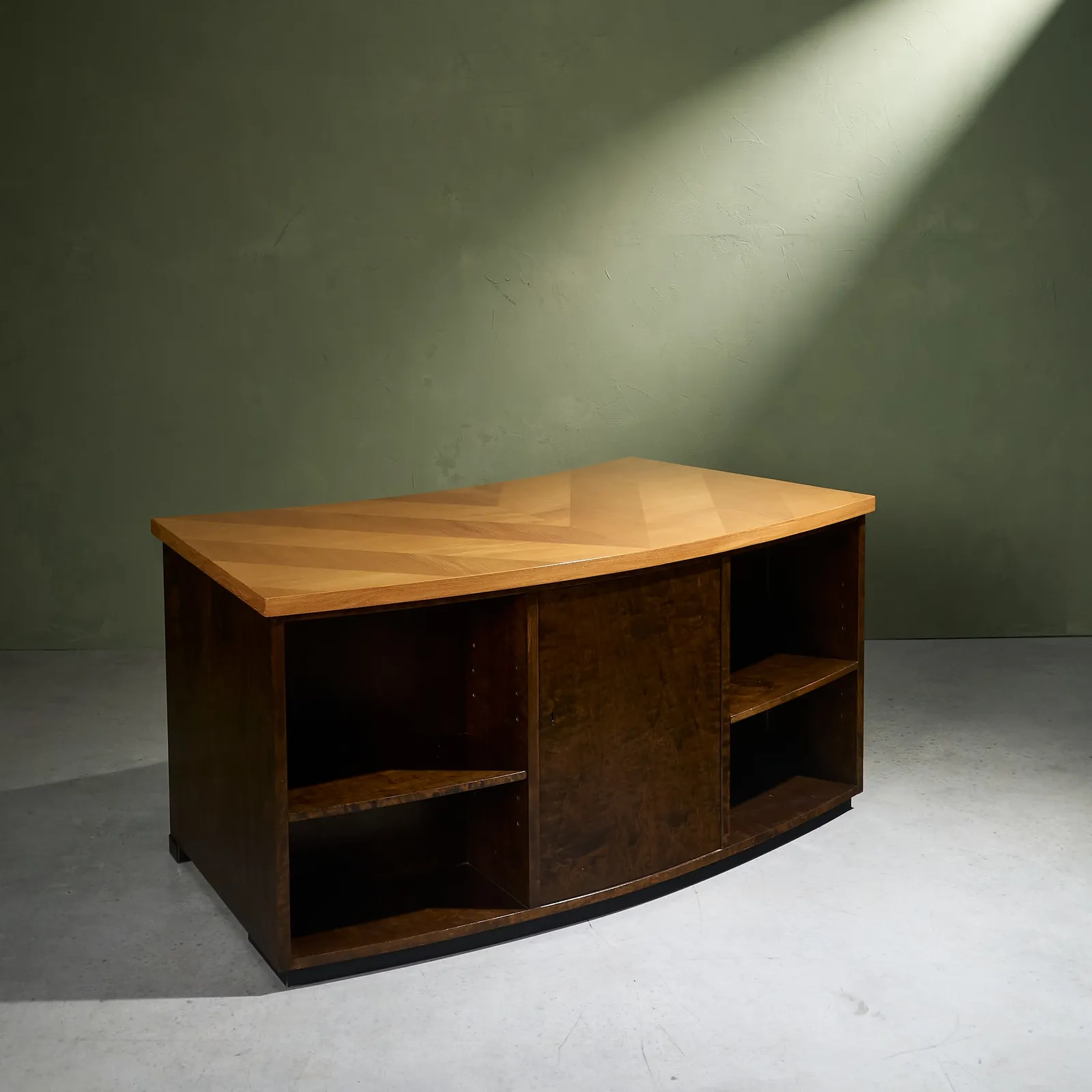 Curved Desk with Geometric Inlayed Top, Sweden, 1930s