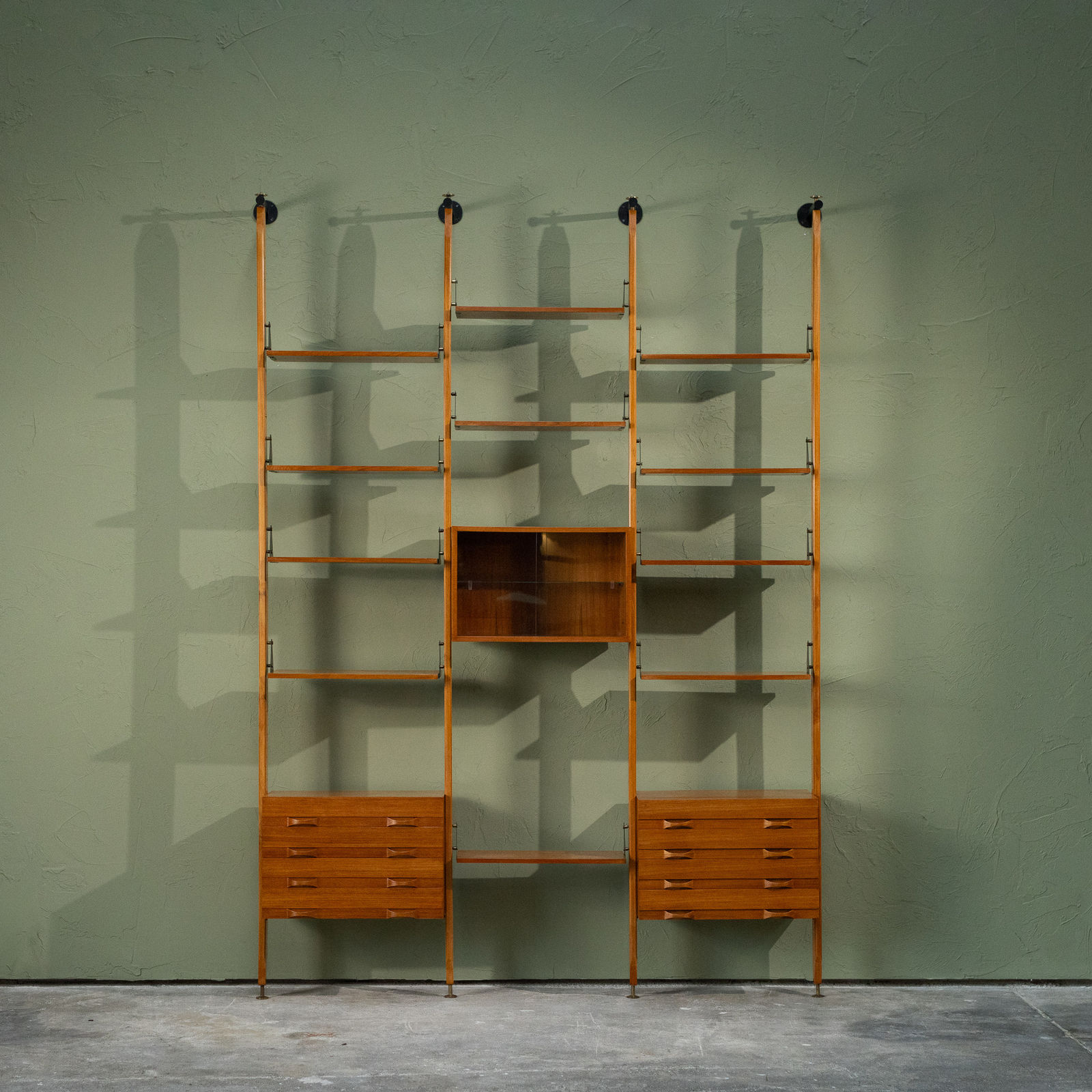 Large Modular Wall Unit in Teak and Brass, Italy, 1960s