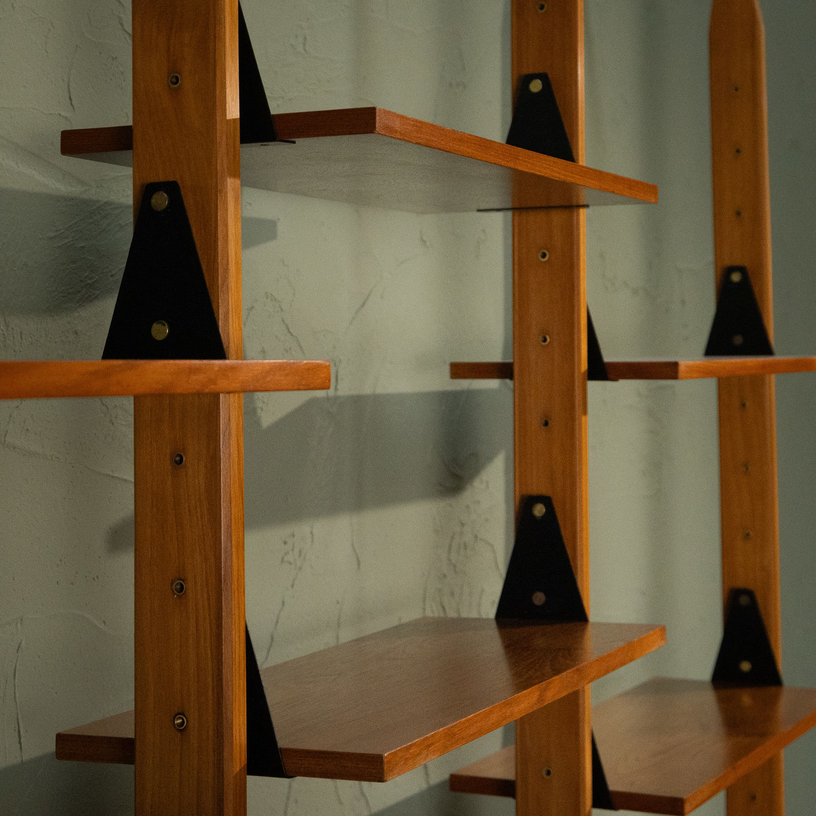 Large Modular Wall Unit in Teak and Brass, Italy, 1960s