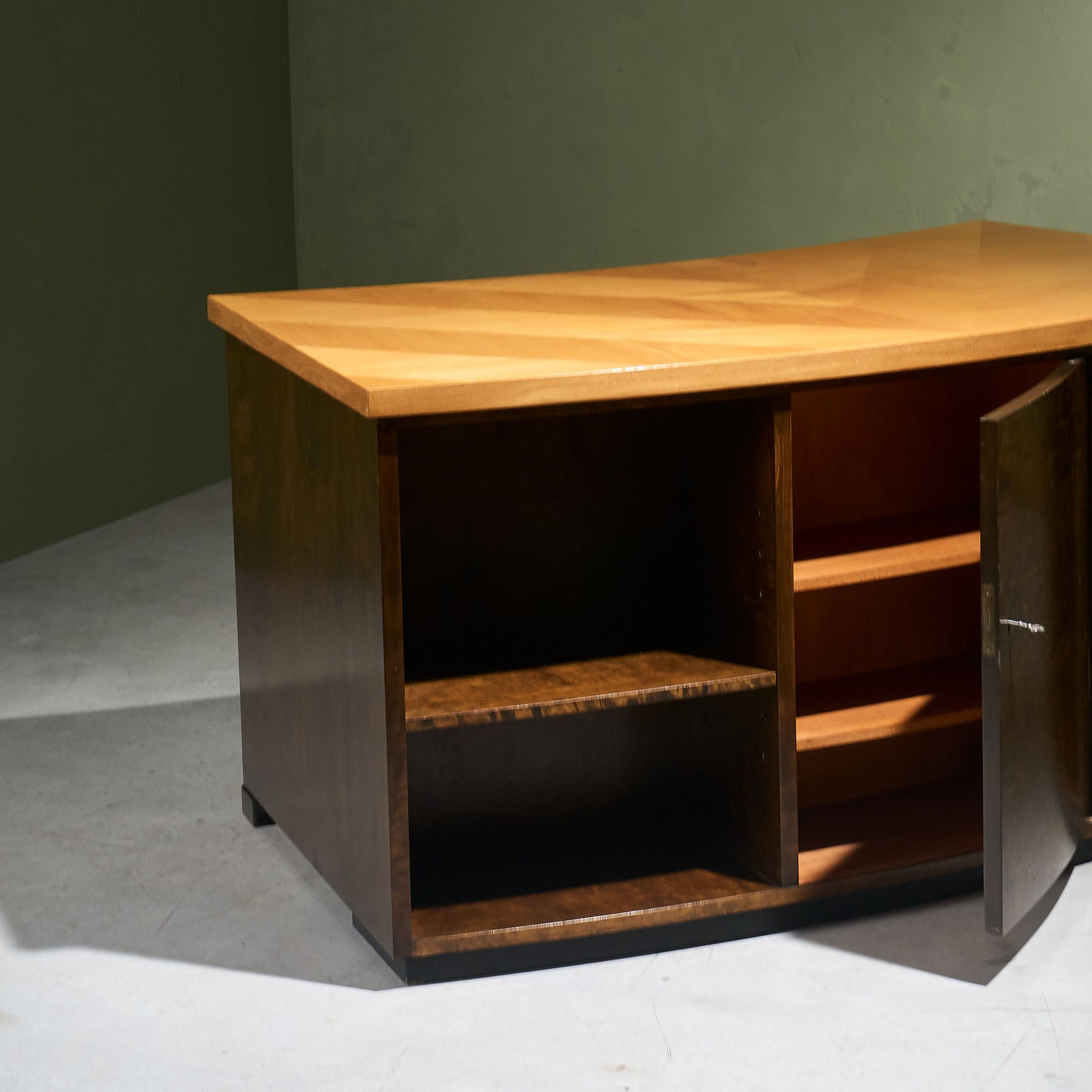 Curved Desk with Geometric Inlayed Top, Sweden, 1930s