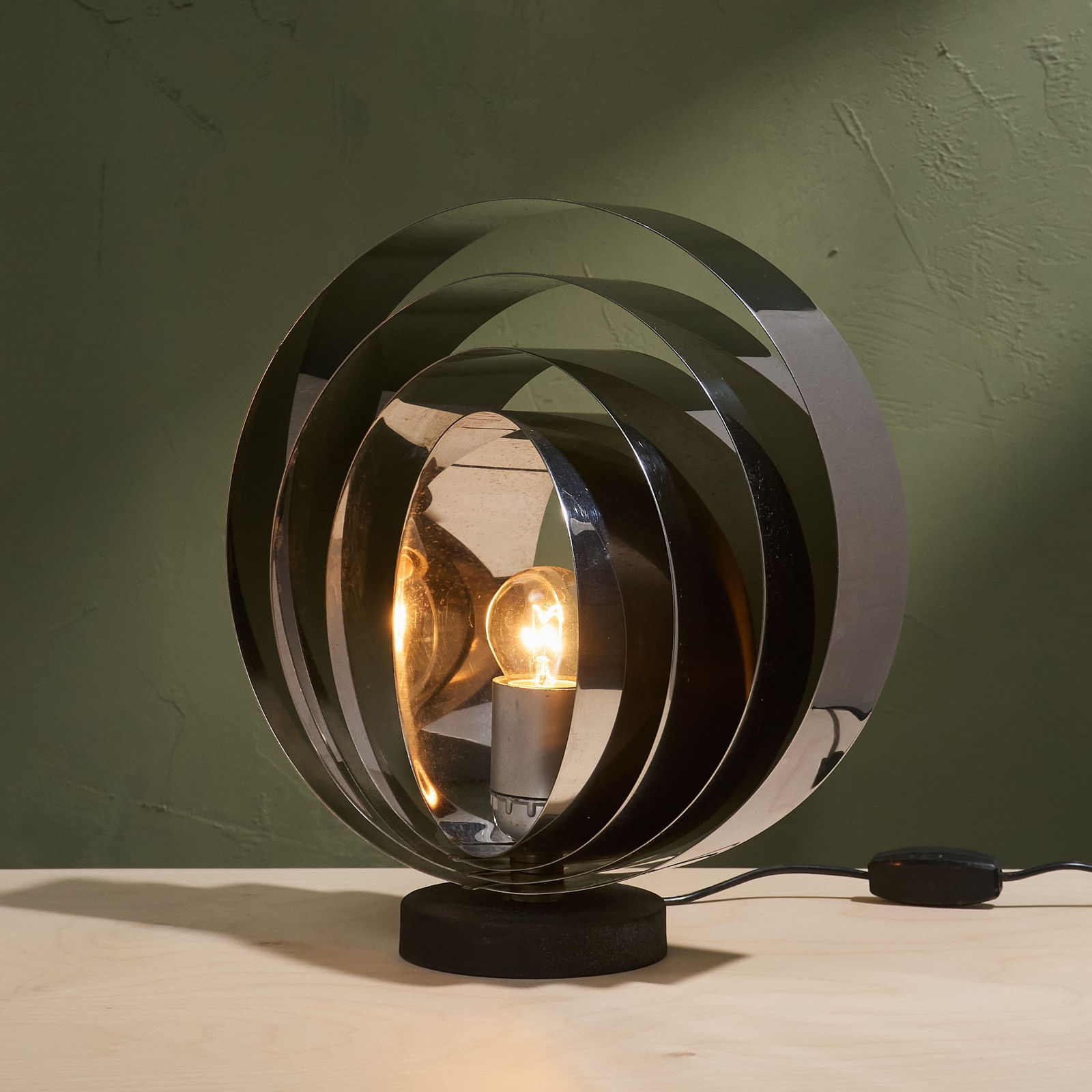 Table Lamp with Chrome Concentric Circles, Italy, 1970s