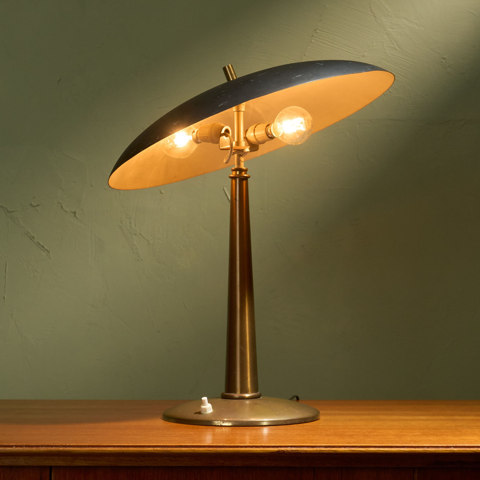 Black and Brass Italian Table Lamp with Adjustable Shade, Italy, 1950s
