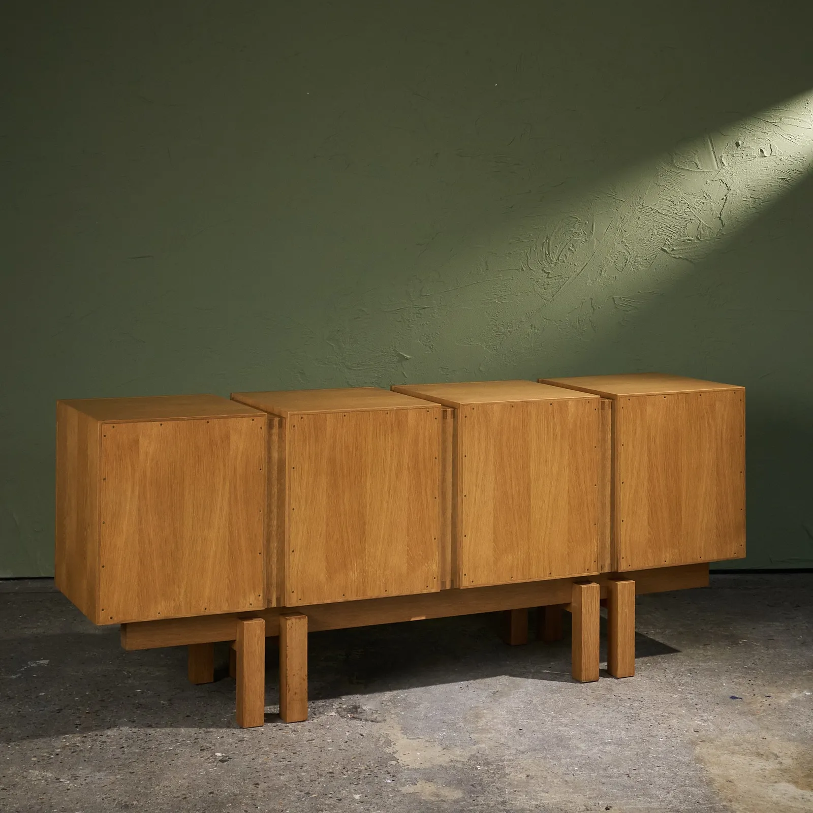 Brutalist Sideboard with Geographic Details in Solid Oak, France, 1980s