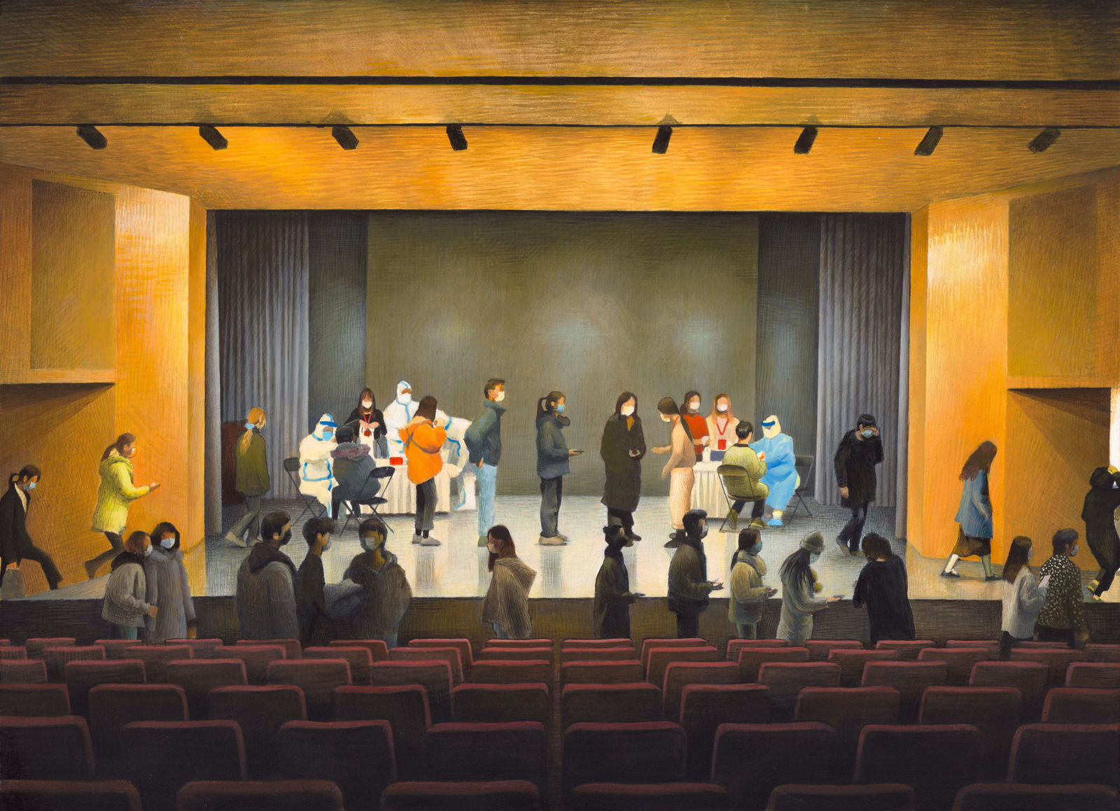 張安 ZHANG An, 《禮堂中的核酸檢測》色彩小稿之一 "COVID-19 Testing in the Hall" Color Sketches 1, 2021