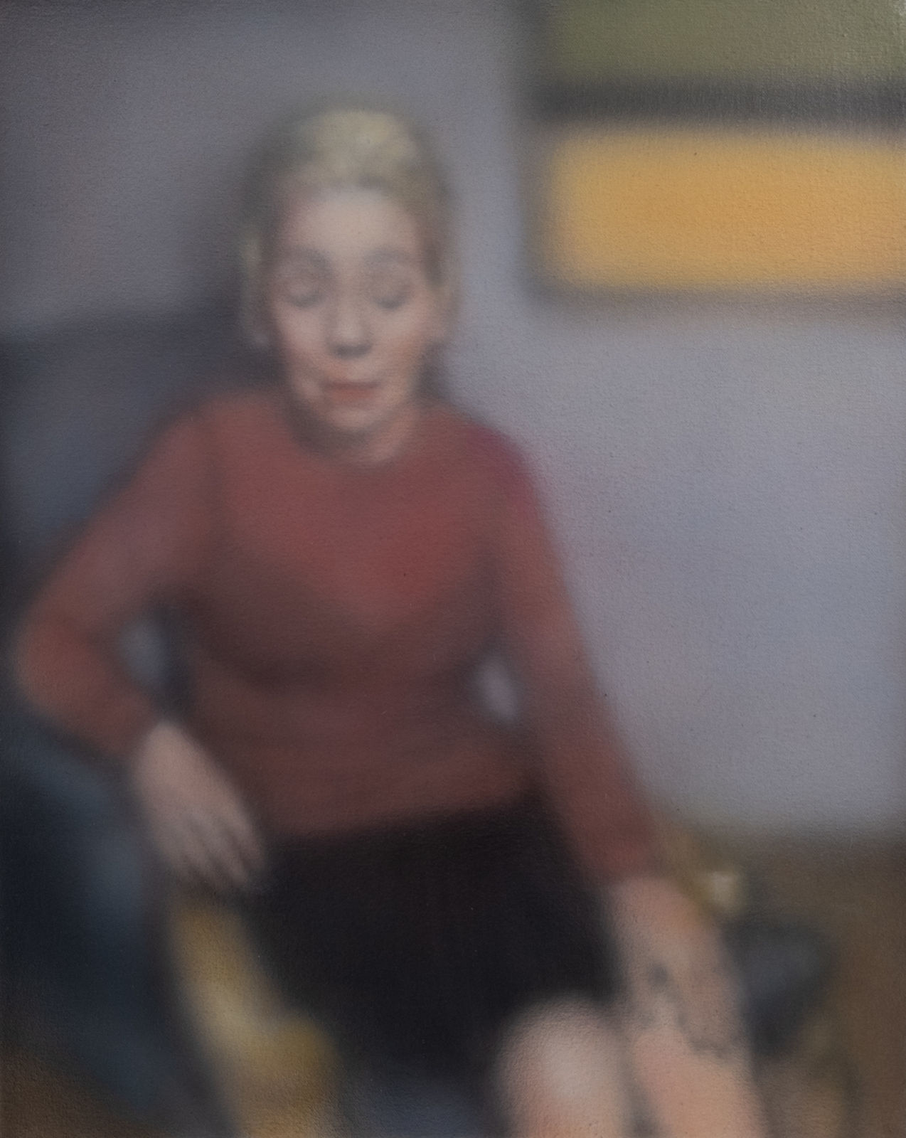 Sherry Kerlin, Woman Sleeping in Front of a Minimalist Painting, 2024