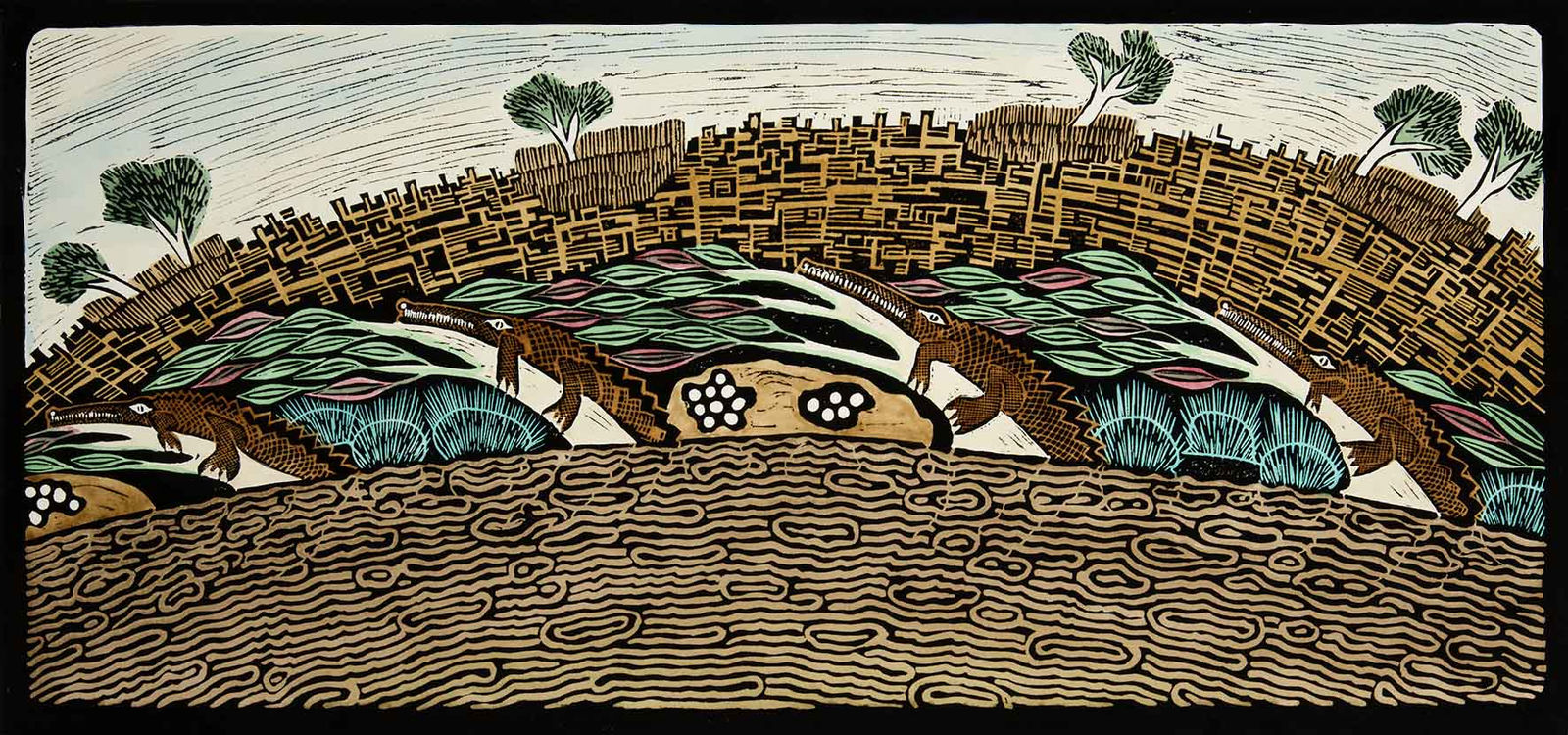 David Wright, Freshwater Crocodiles on the Paperbark at Katherine Gorge, 2016